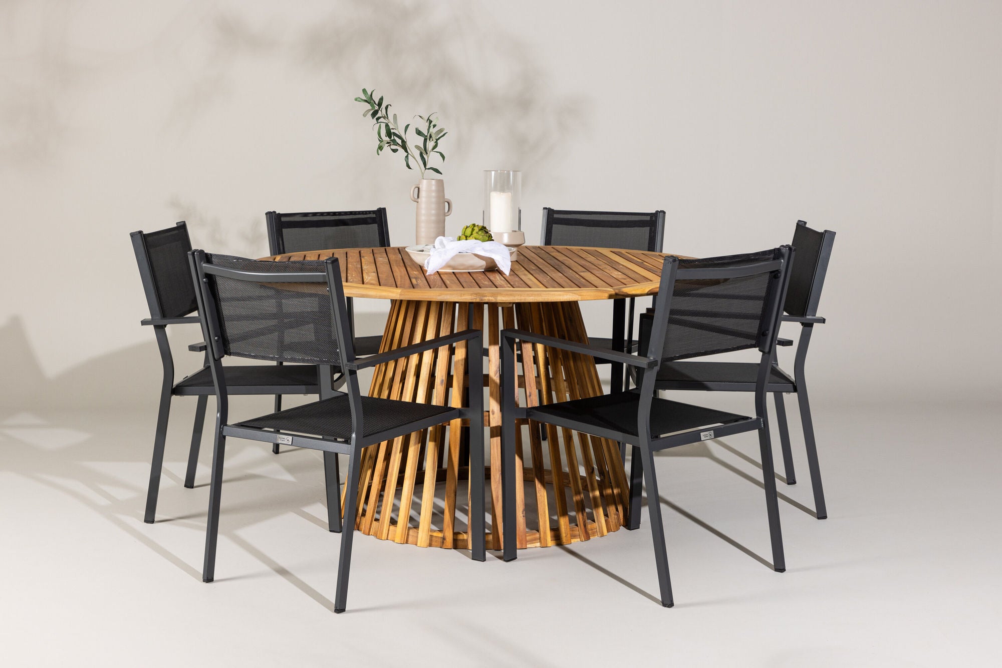 Venture Home Tucumán spisebord - Acacia ø120 +Copacabana Stacking stol - Black/Black - Ersätter 4131-408 _6