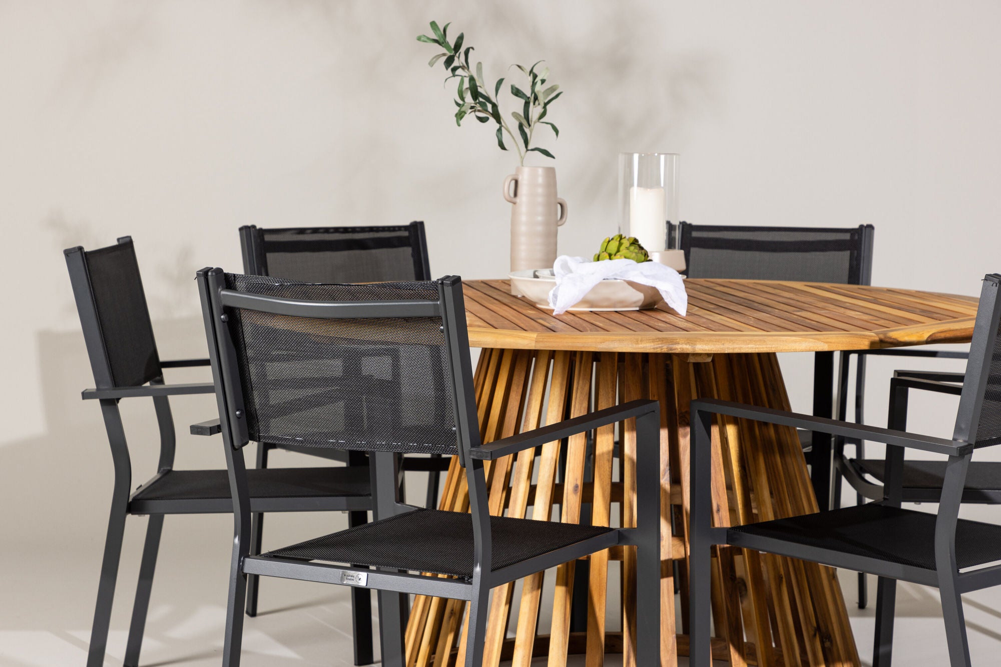 Venture Home Tucumán spisebord - Acacia ø120 +Copacabana Stacking stol - Black/Black - Ersätter 4131-408 _6
