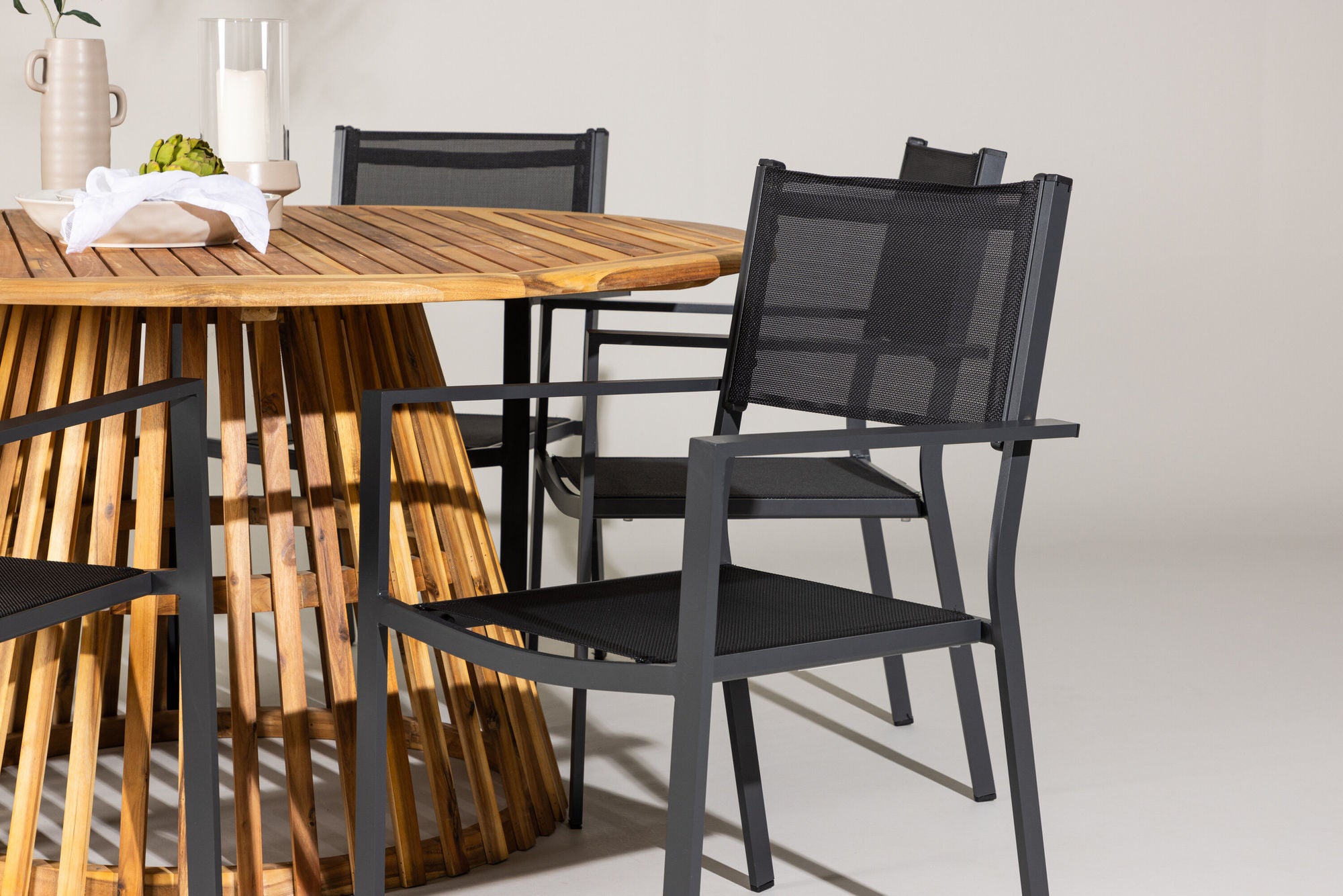 Venture Home Tucumán spisebord - Acacia ø120 +Copacabana Stacking stol - Black/Black - Ersätter 4131-408 _6