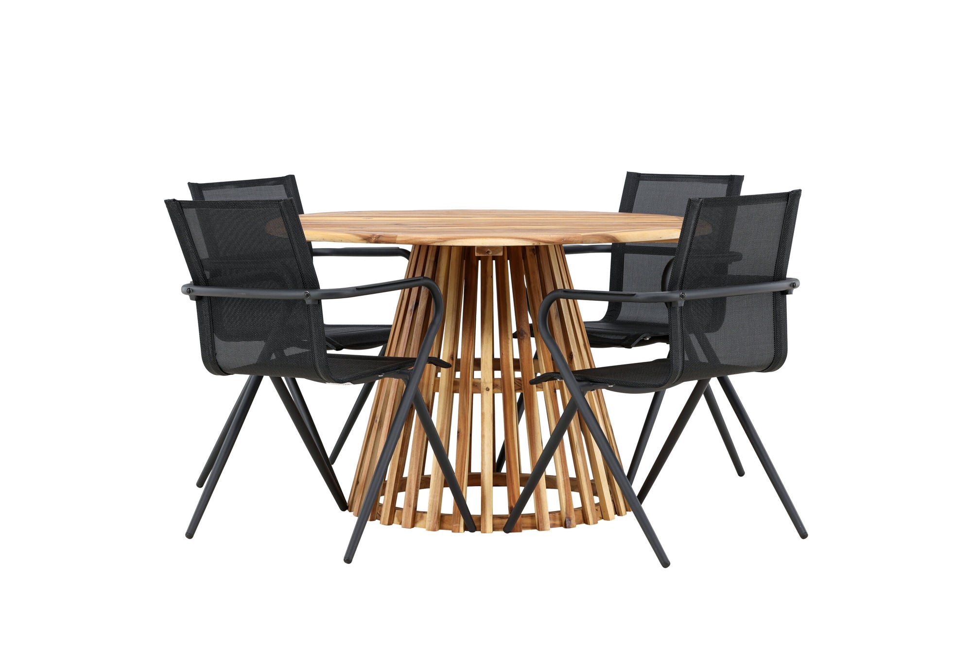 Venture Home Lumpur Diningbord Acacia - Teaklook / rund ø110**75 +Alina Spisebordsstol - Black Alu / Black Textilene _4
