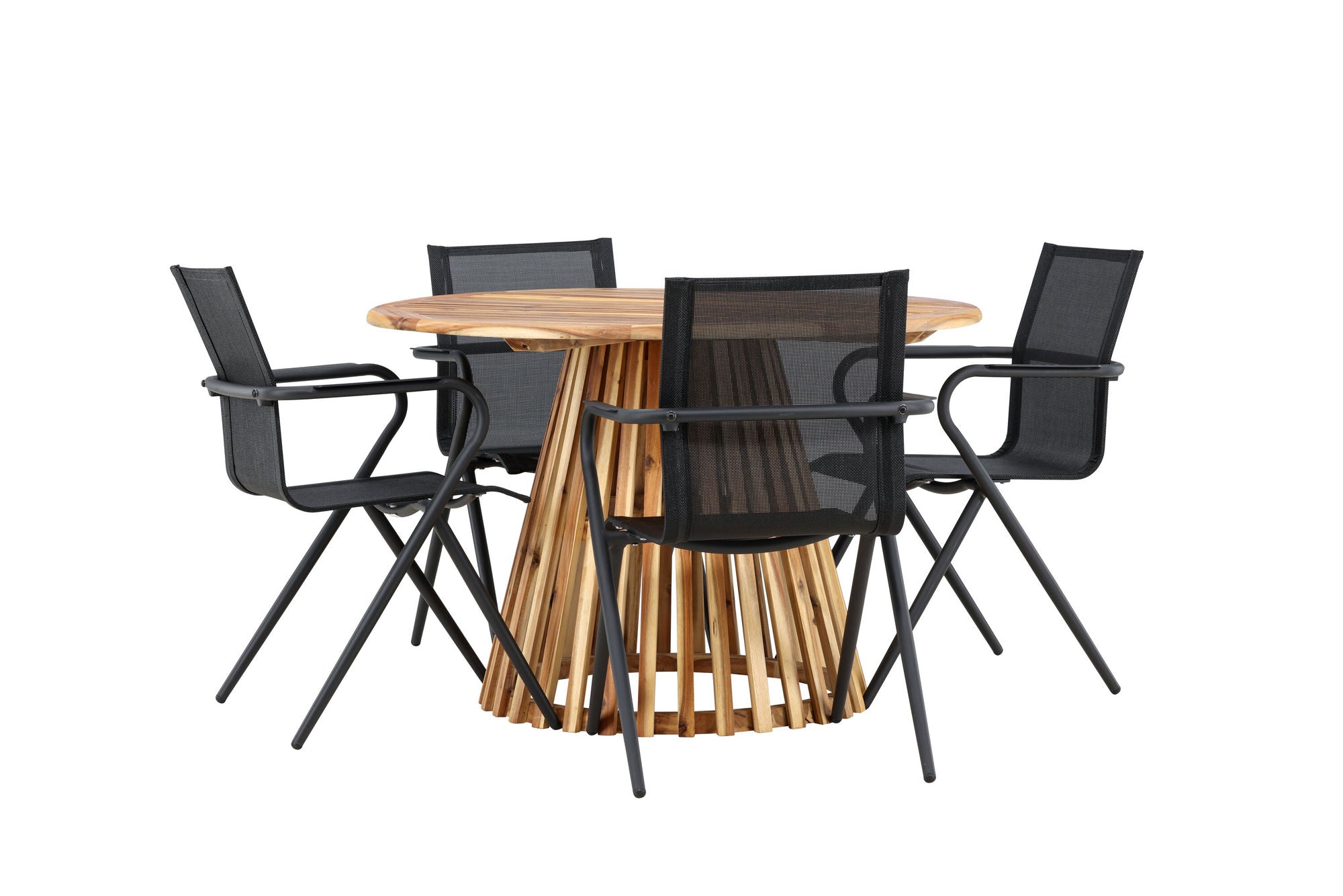 Venture Home Lumpur Diningbord Acacia - Teaklook / rund ø110**75 +Alina Spisebordsstol - Black Alu / Black Textilene _4
