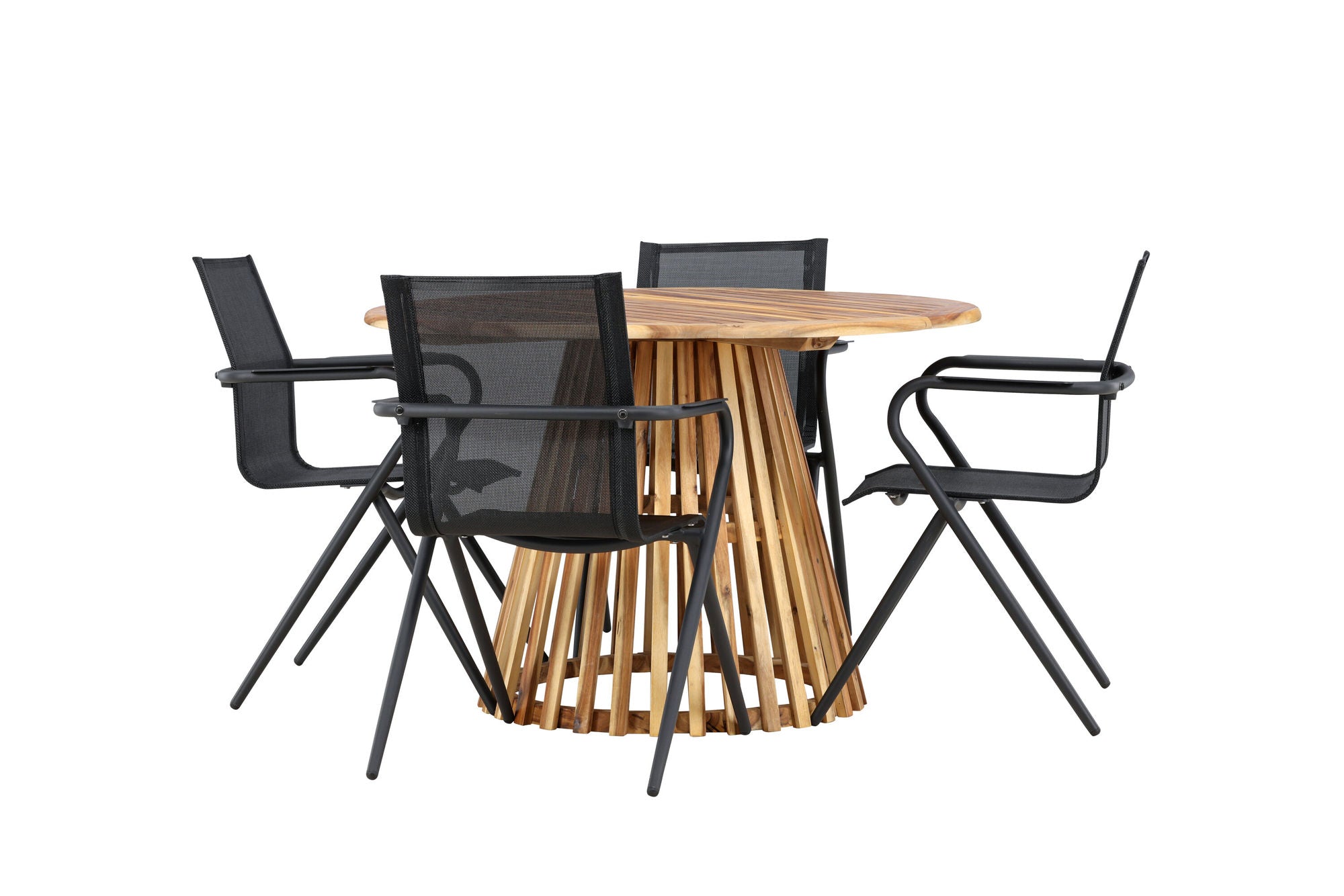 Venture Home Lumpur Diningbord Acacia - Teaklook / rund ø110**75 +Alina Spisebordsstol - Black Alu / Black Textilene _4