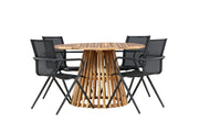 Venture Home Lumpur Diningbord Acacia - Teaklook / rund ø110**75 +Alina Spisebordsstol - Black Alu / Black Textilene _4