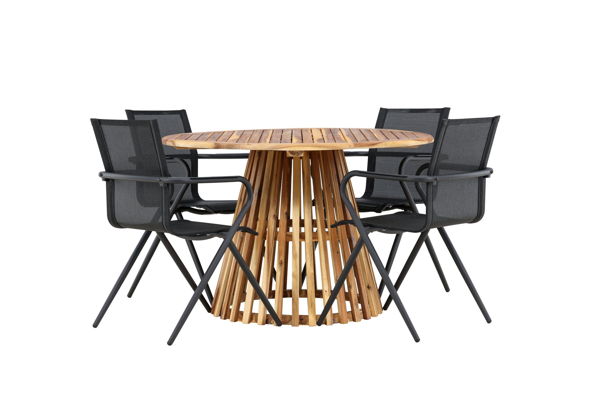 Venture Home Lumpur Diningbord Acacia - Teaklook / rund ø110**75 +Alina Spisebordsstol - Black Alu / Black Textilene _4
