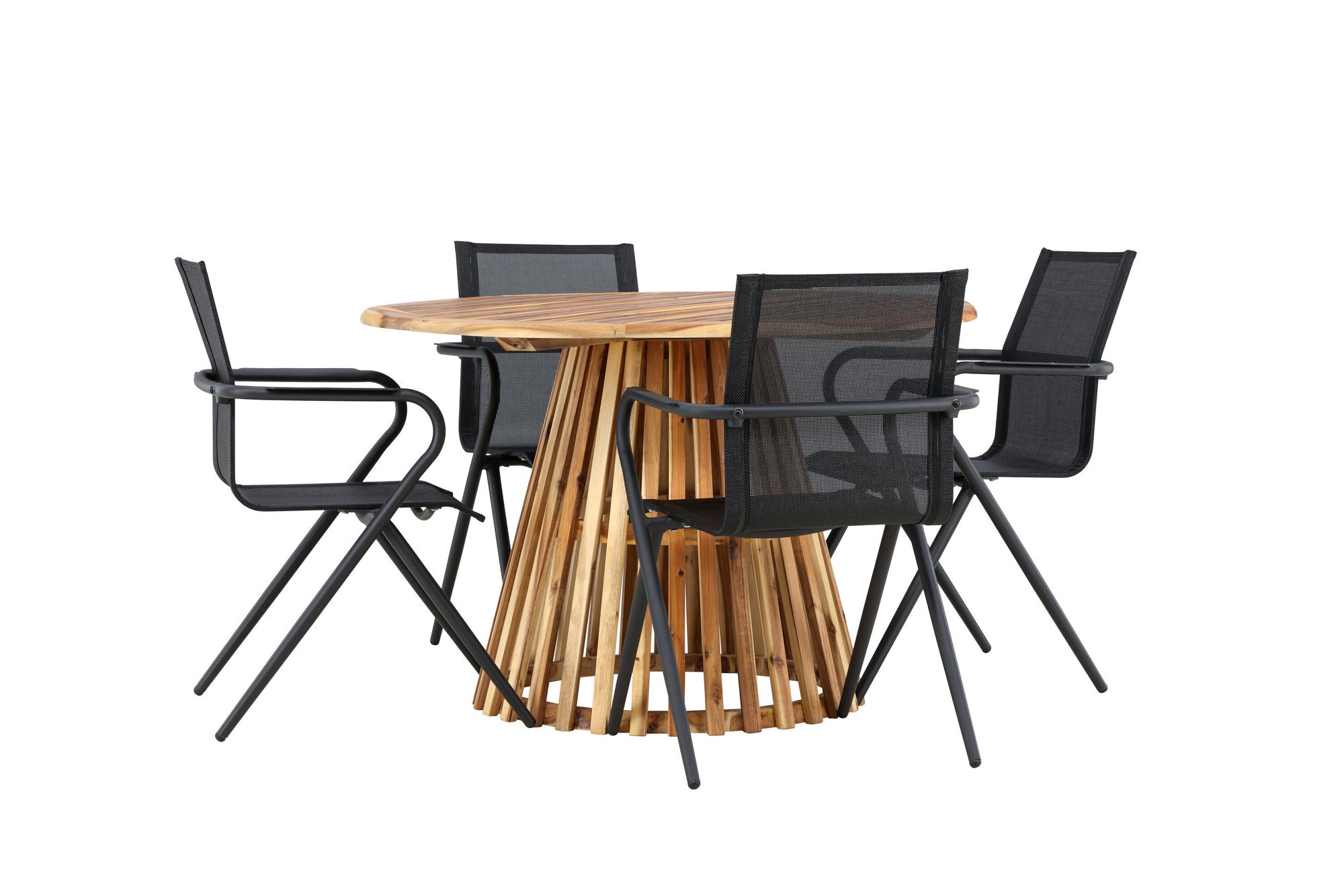 Venture Home Lumpur Diningbord Acacia - Teaklook / rund ø110**75 +Alina Spisebordsstol - Black Alu / Black Textilene _4