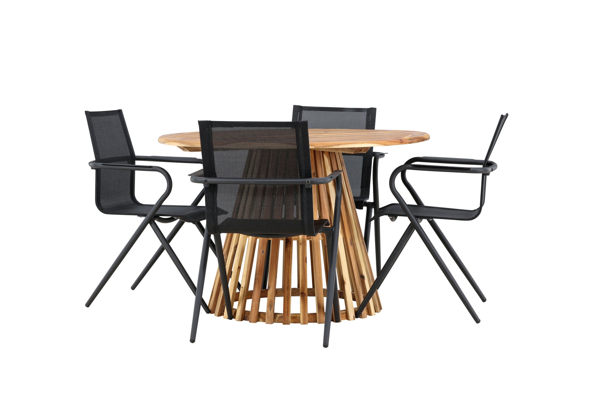 Venture Home Lumpur Diningbord Acacia - Teaklook / rund ø110**75 +Alina Spisebordsstol - Black Alu / Black Textilene _4