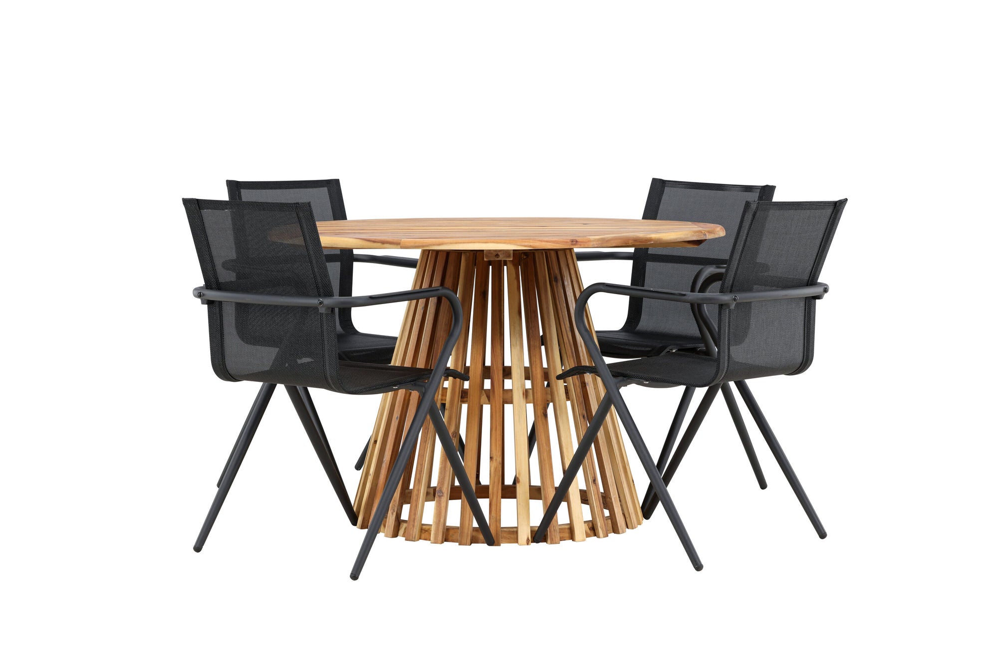 Venture Home Lumpur Diningbord Acacia - Teaklook / rund ø110**75 +Alina Spisebordsstol - Black Alu / Black Textilene _4