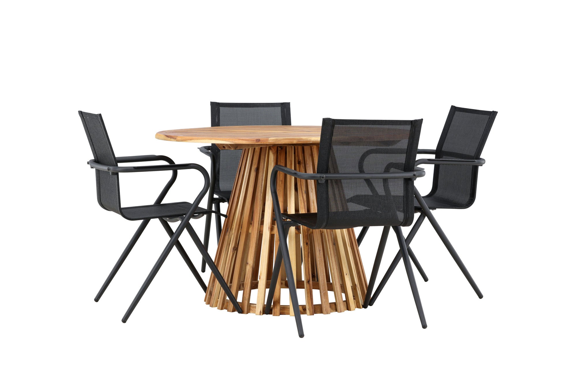 Venture Home Lumpur Diningbord Acacia - Teaklook / rund ø110**75 +Alina Spisebordsstol - Black Alu / Black Textilene _4