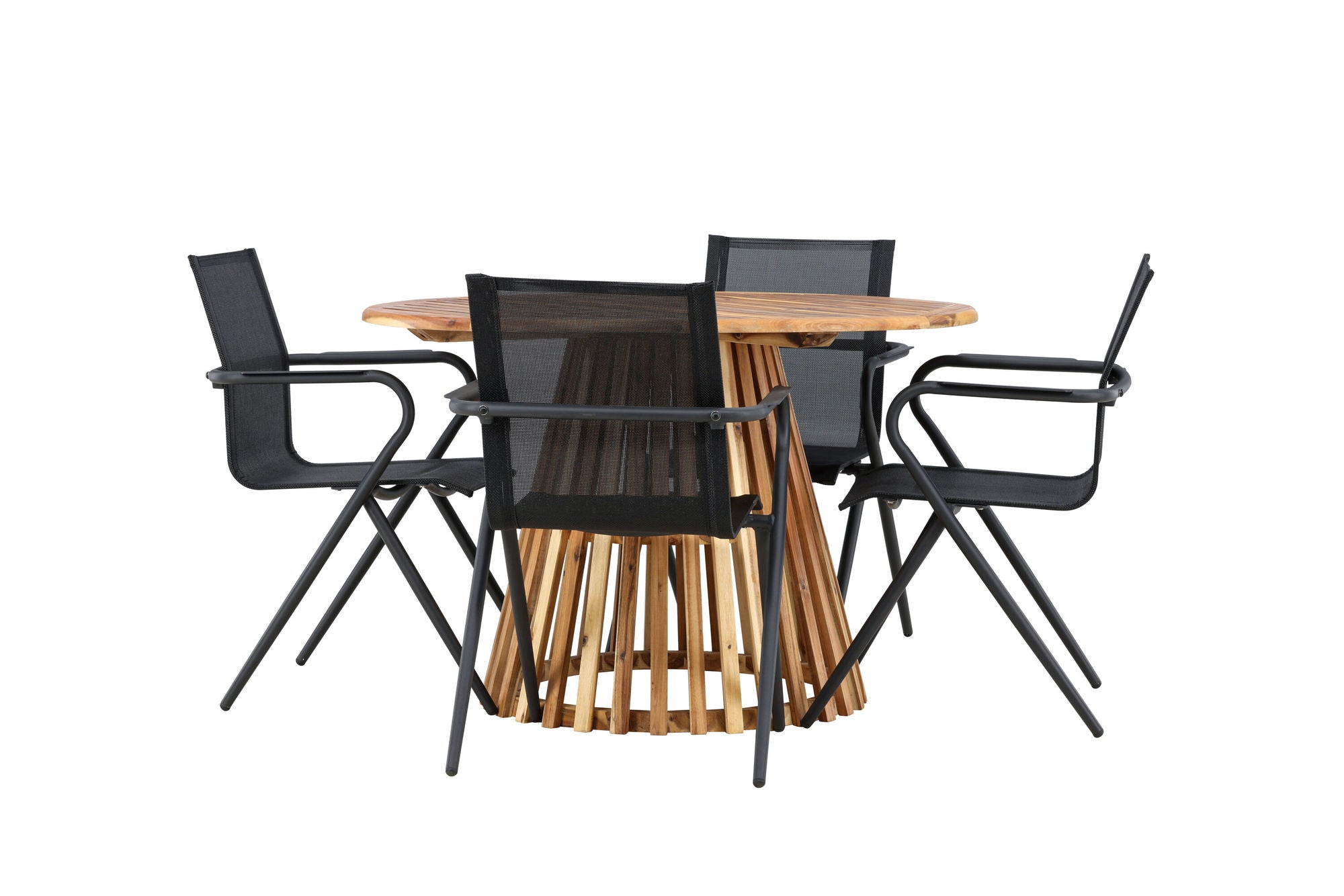 Venture Home Lumpur Diningbord Acacia - Teaklook / rund ø110**75 +Alina Spisebordsstol - Black Alu / Black Textilene _4