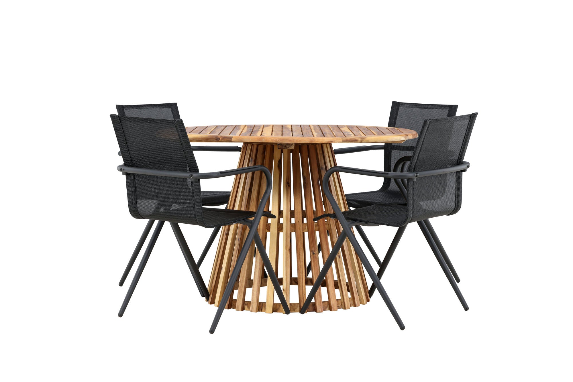 Venture Home Lumpur Diningbord Acacia - Teaklook / rund ø110**75 +Alina Spisebordsstol - Black Alu / Black Textilene _4