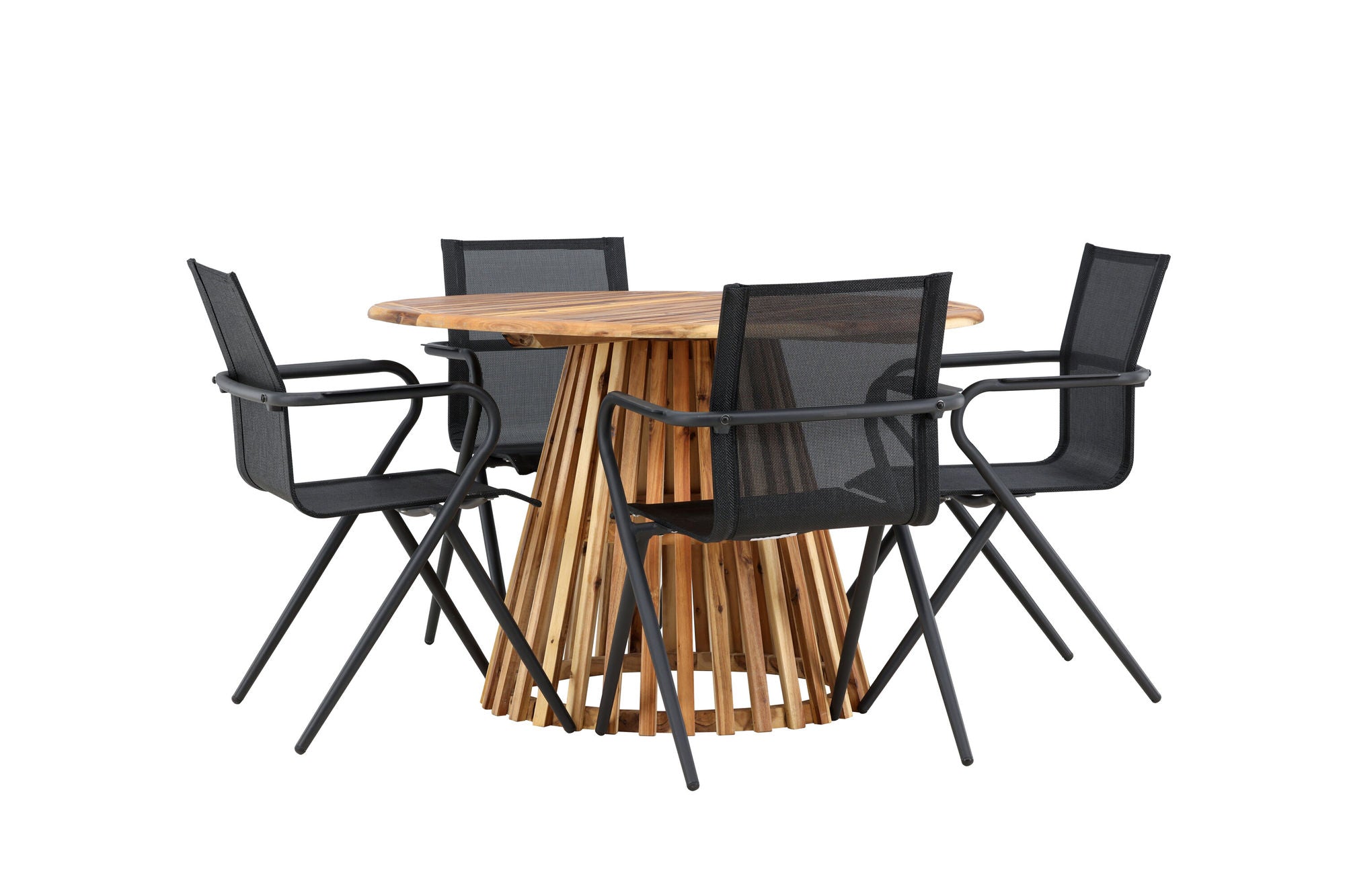 Venture Home Lumpur Diningbord Acacia - Teaklook / rund ø110**75 +Alina Spisebordsstol - Black Alu / Black Textilene _4