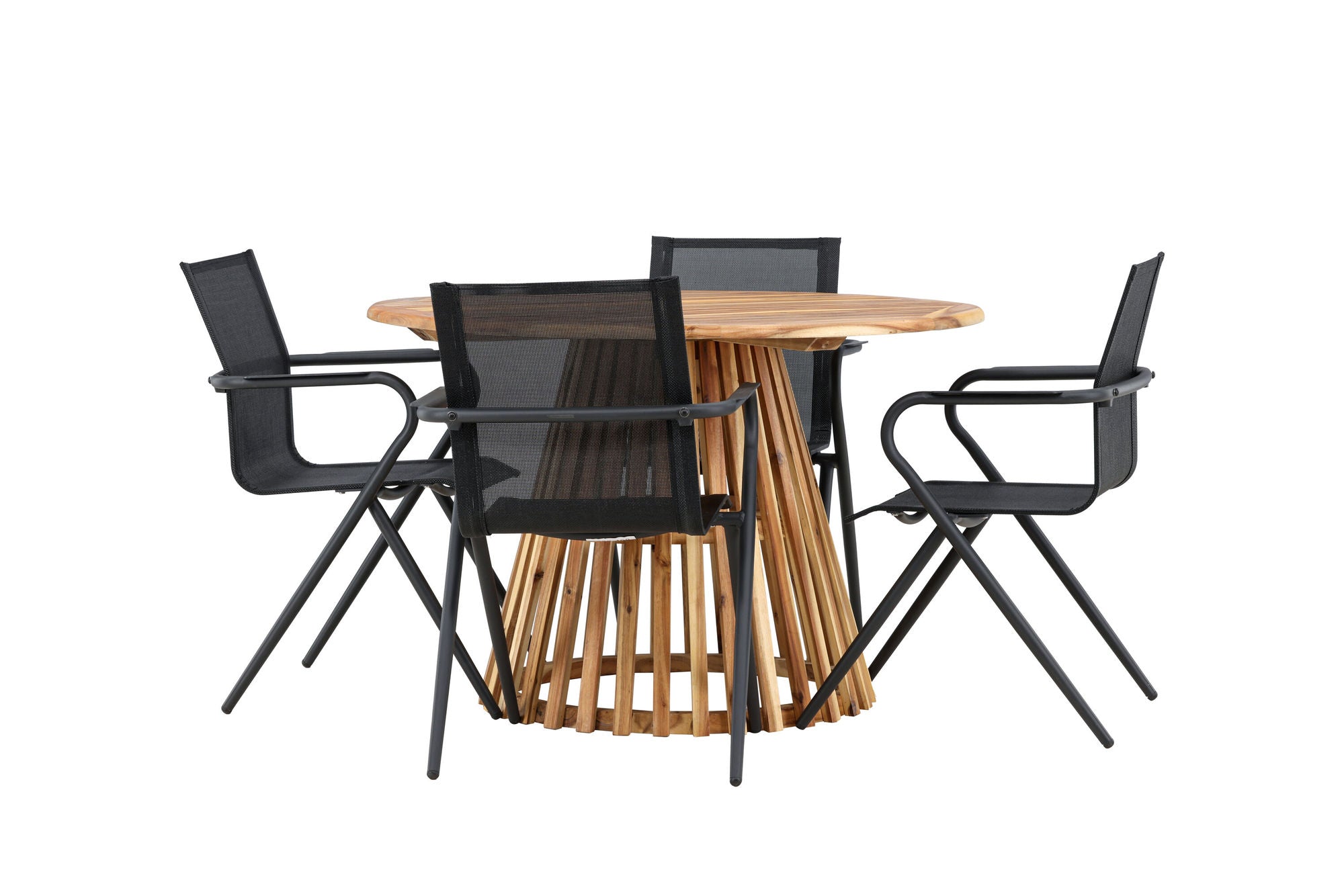 Venture Home Lumpur Diningbord Acacia - Teaklook / rund ø110**75 +Alina Spisebordsstol - Black Alu / Black Textilene _4