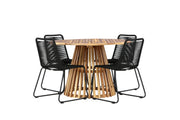 Venture Home Lumpur Diningbord Acacia - Teaklook / rund ø110**75 +Lindos Stacking stol - Black Alu / Black Rope _4