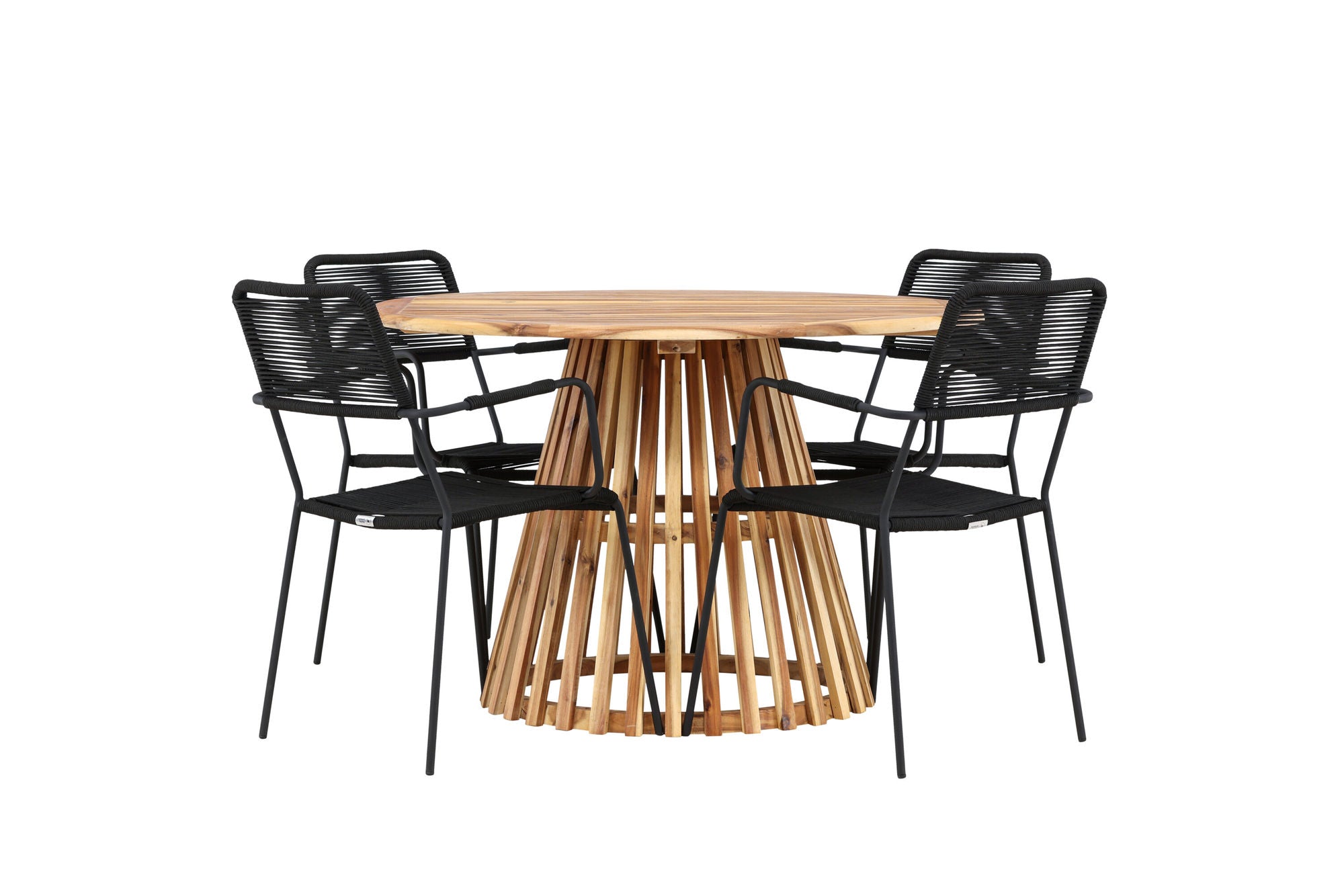 Venture Home Lumpur Diningbord Acacia - Teaklook / rund ø110**75 +Lindos Armchair - Black Alu / Black Rope _4
