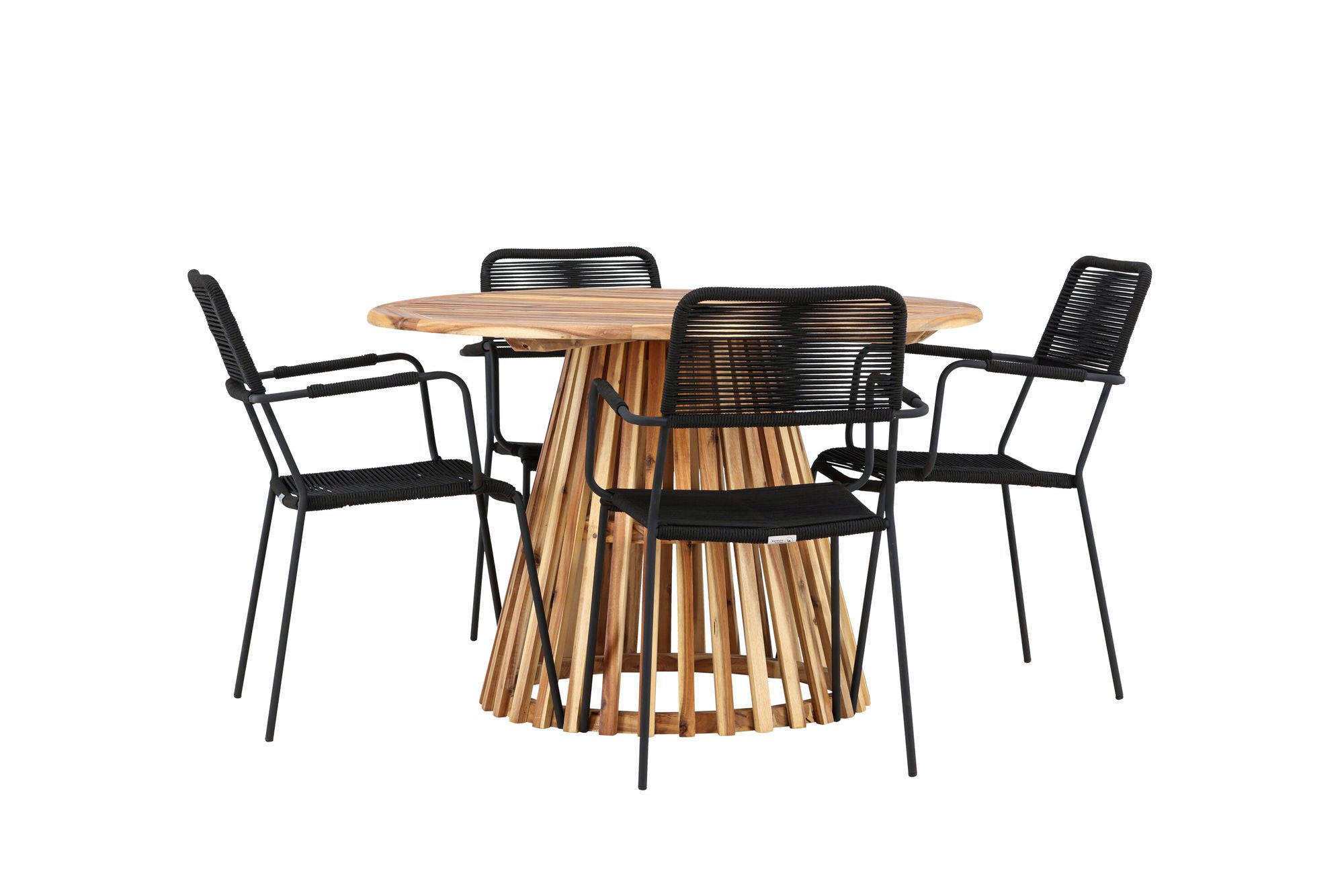 Venture Home Lumpur Diningbord Acacia - Teaklook / rund ø110**75 +Lindos Armchair - Black Alu / Black Rope _4
