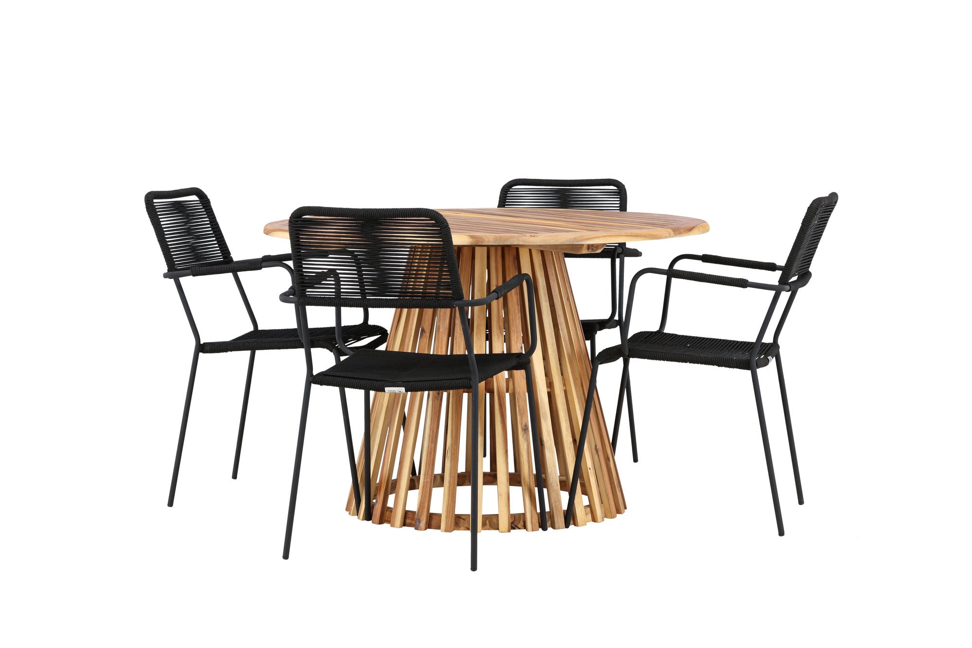 Venture Home Lumpur Diningbord Acacia - Teaklook / rund ø110**75 +Lindos Armchair - Black Alu / Black Rope _4