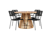 Venture Home Lumpur Diningbord Acacia - Teaklook / rund ø110**75 +Lindos Armchair - Black Alu / Black Rope _4