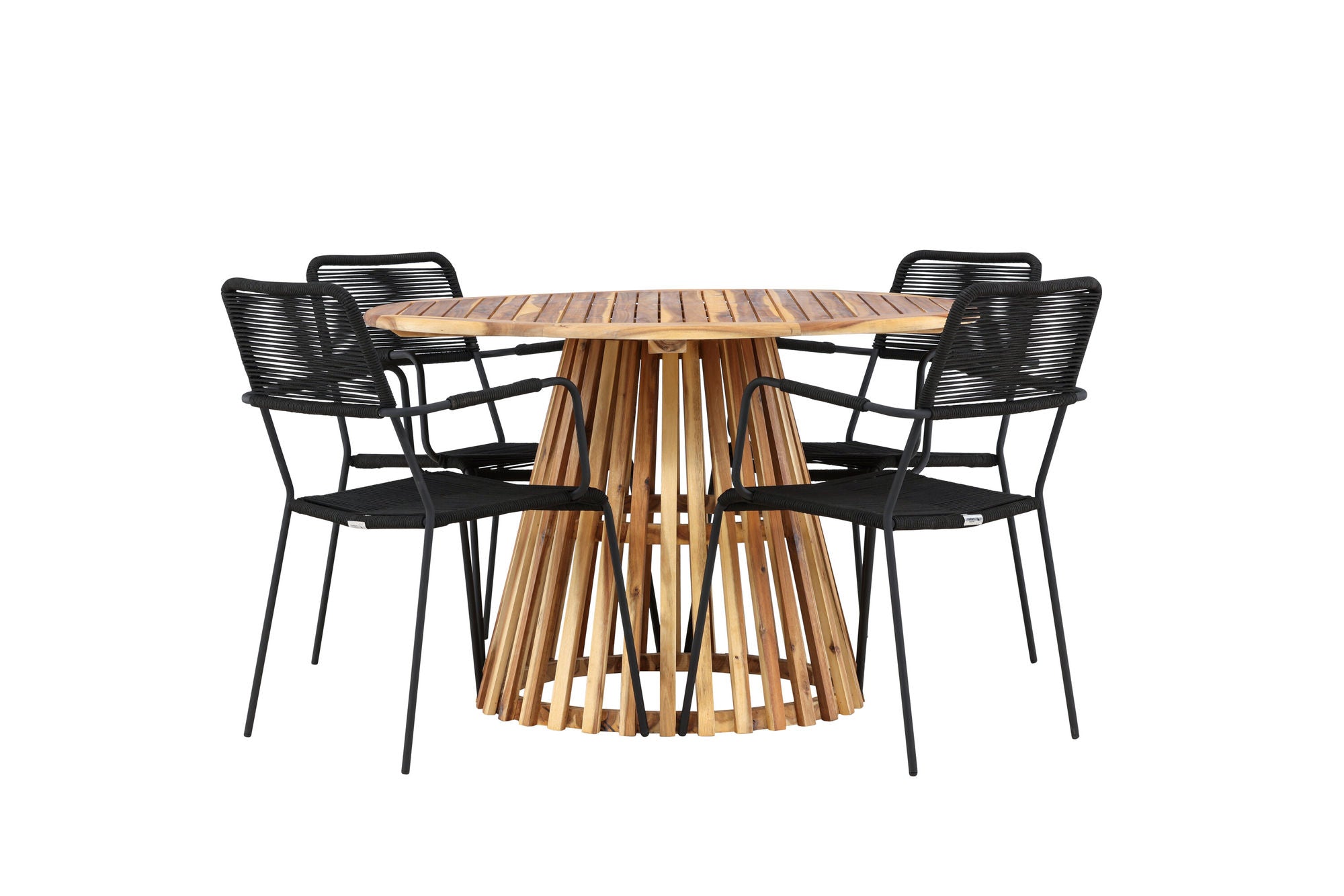 Venture Home Lumpur Diningbord Acacia - Teaklook / rund ø110**75 +Lindos Armchair - Black Alu / Black Rope _4