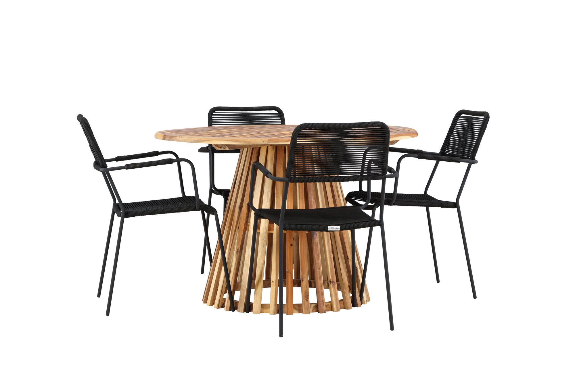 Venture Home Lumpur Diningbord Acacia - Teaklook / rund ø110**75 +Lindos Armchair - Black Alu / Black Rope _4