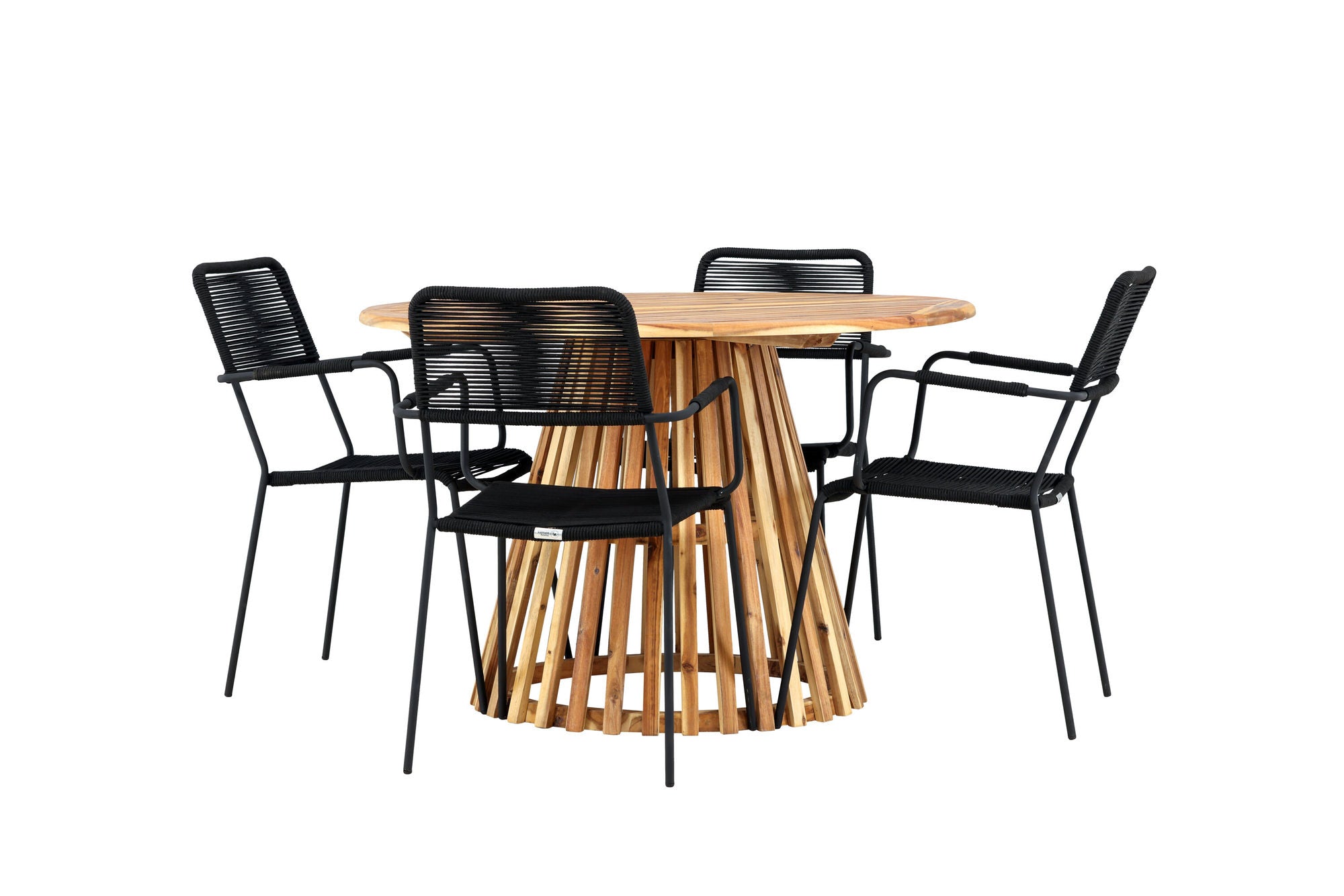 Venture Home Lumpur Diningbord Acacia - Teaklook / rund ø110**75 +Lindos Armchair - Black Alu / Black Rope _4