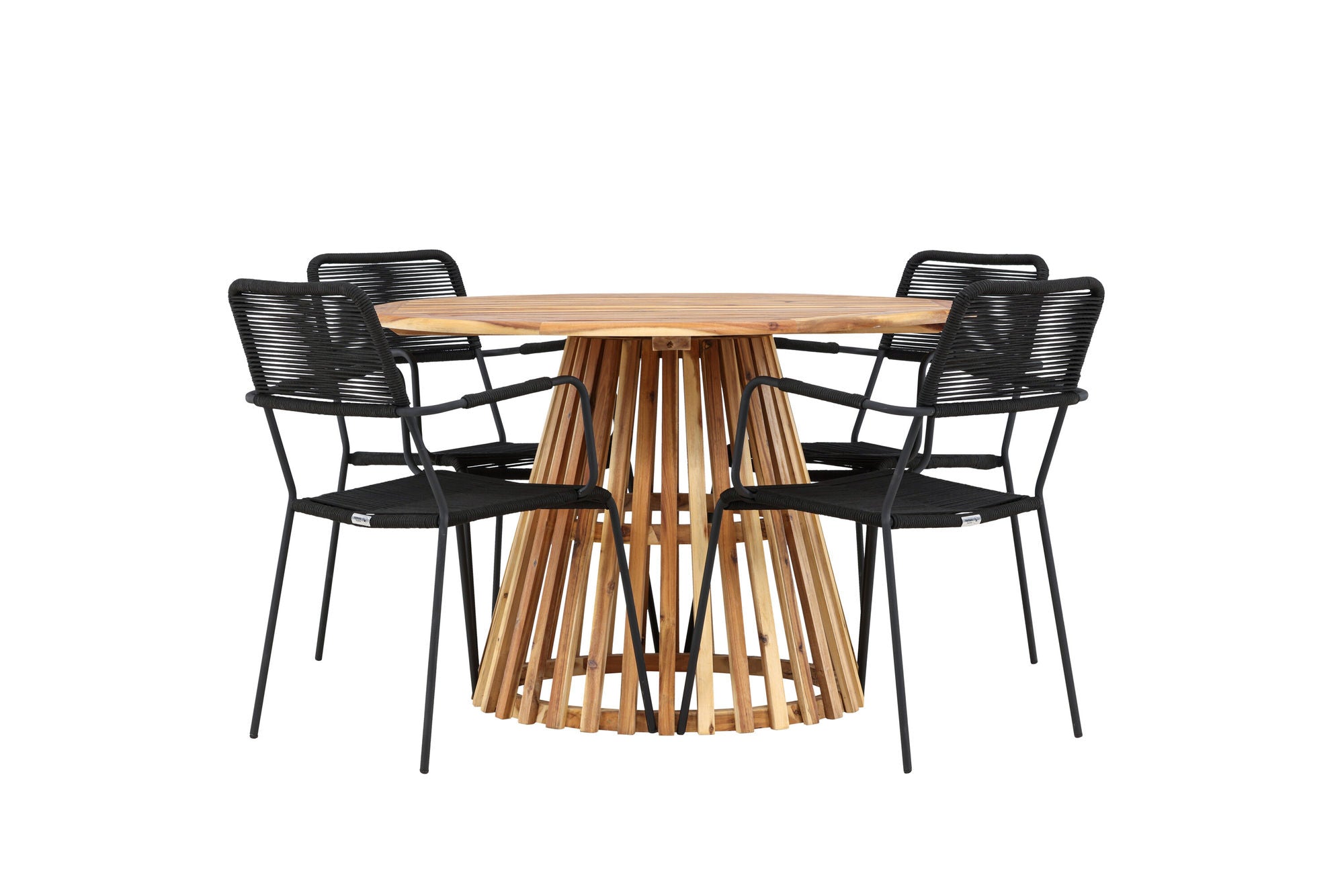 Venture Home Lumpur Diningbord Acacia - Teaklook / rund ø110**75 +Lindos Armchair - Black Alu / Black Rope _4