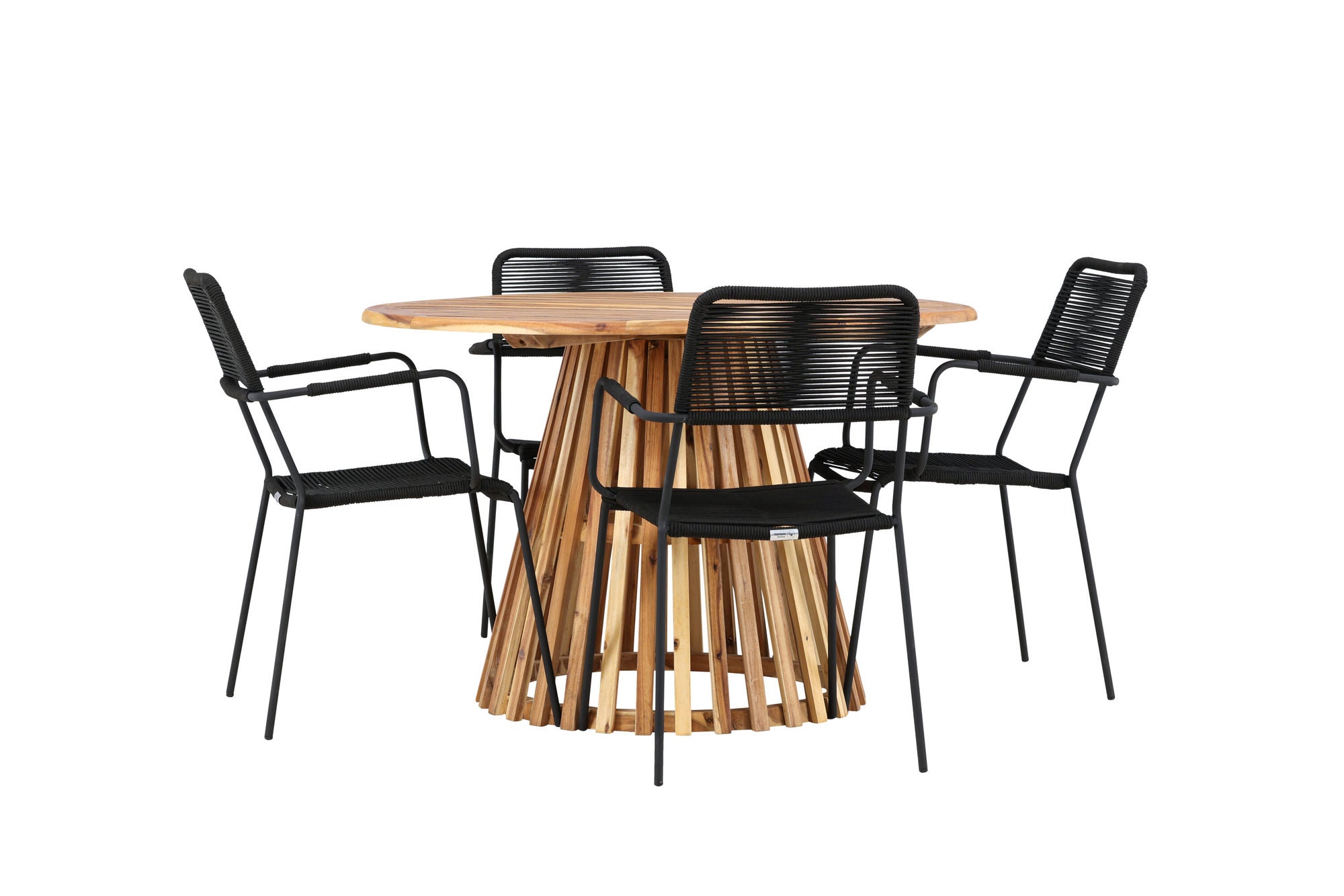 Venture Home Lumpur Diningbord Acacia - Teaklook / rund ø110**75 +Lindos Armchair - Black Alu / Black Rope _4