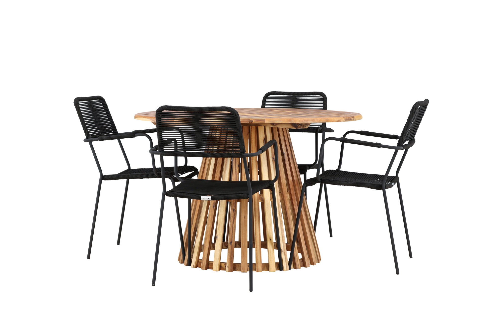 Venture Home Lumpur Diningbord Acacia - Teaklook / rund ø110**75 +Lindos Armchair - Black Alu / Black Rope _4