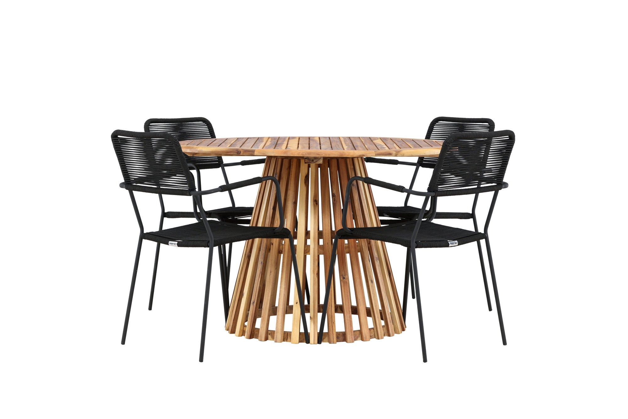 Venture Home Lumpur Diningbord Acacia - Teaklook / rund ø110**75 +Lindos Armchair - Black Alu / Black Rope _4