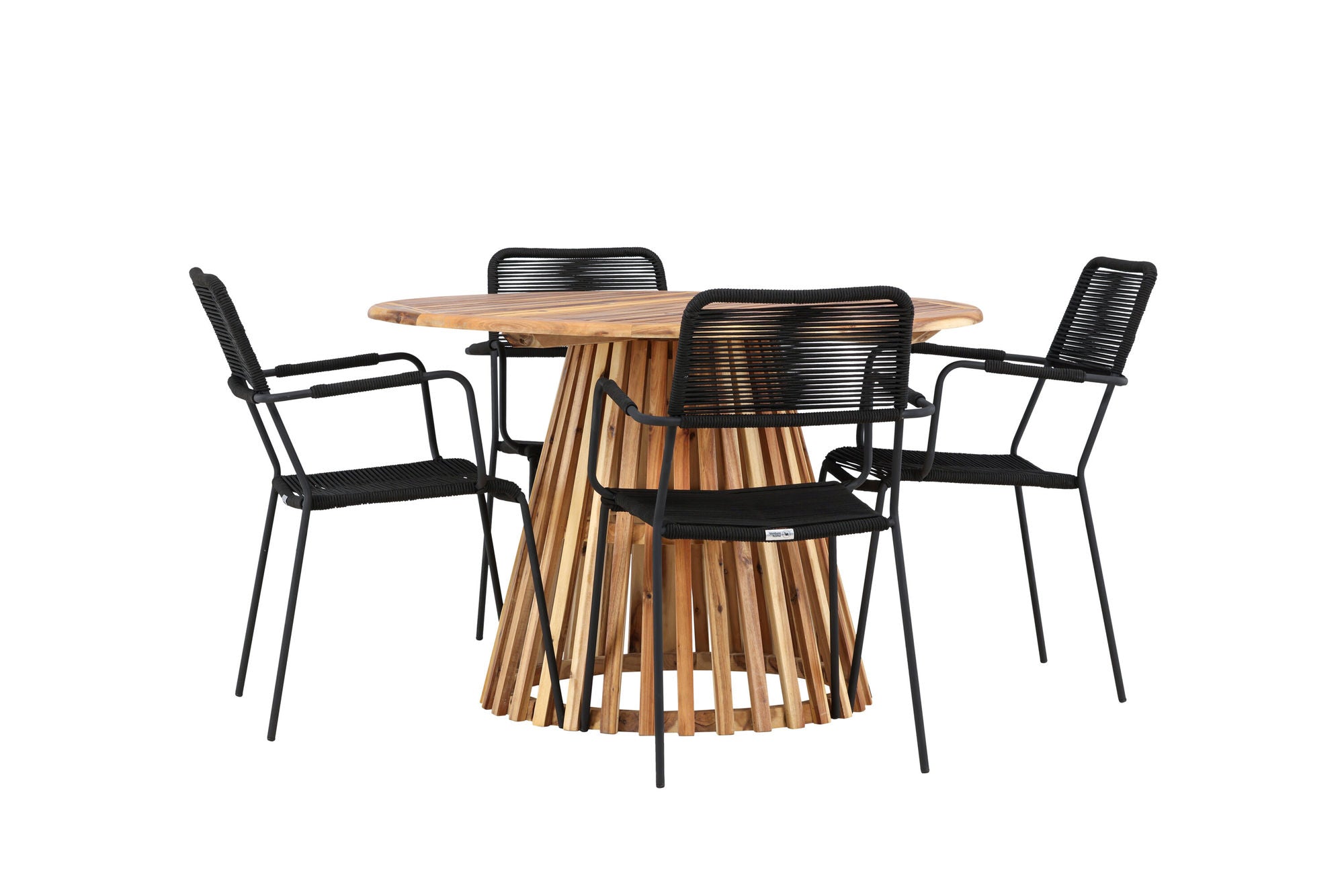 Venture Home Lumpur Diningbord Acacia - Teaklook / rund ø110**75 +Lindos Armchair - Black Alu / Black Rope _4