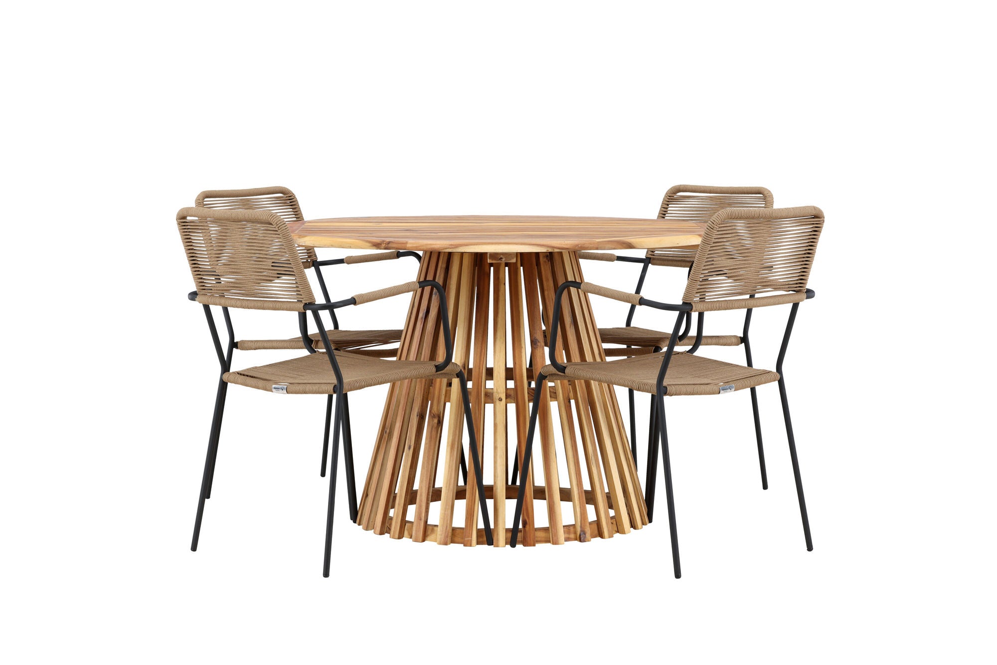 Venture Home Lumpur Diningbord Acacia - Teaklook / rund ø110**75 +Lindos - Armchair - Black Alu / Latte Rope _4