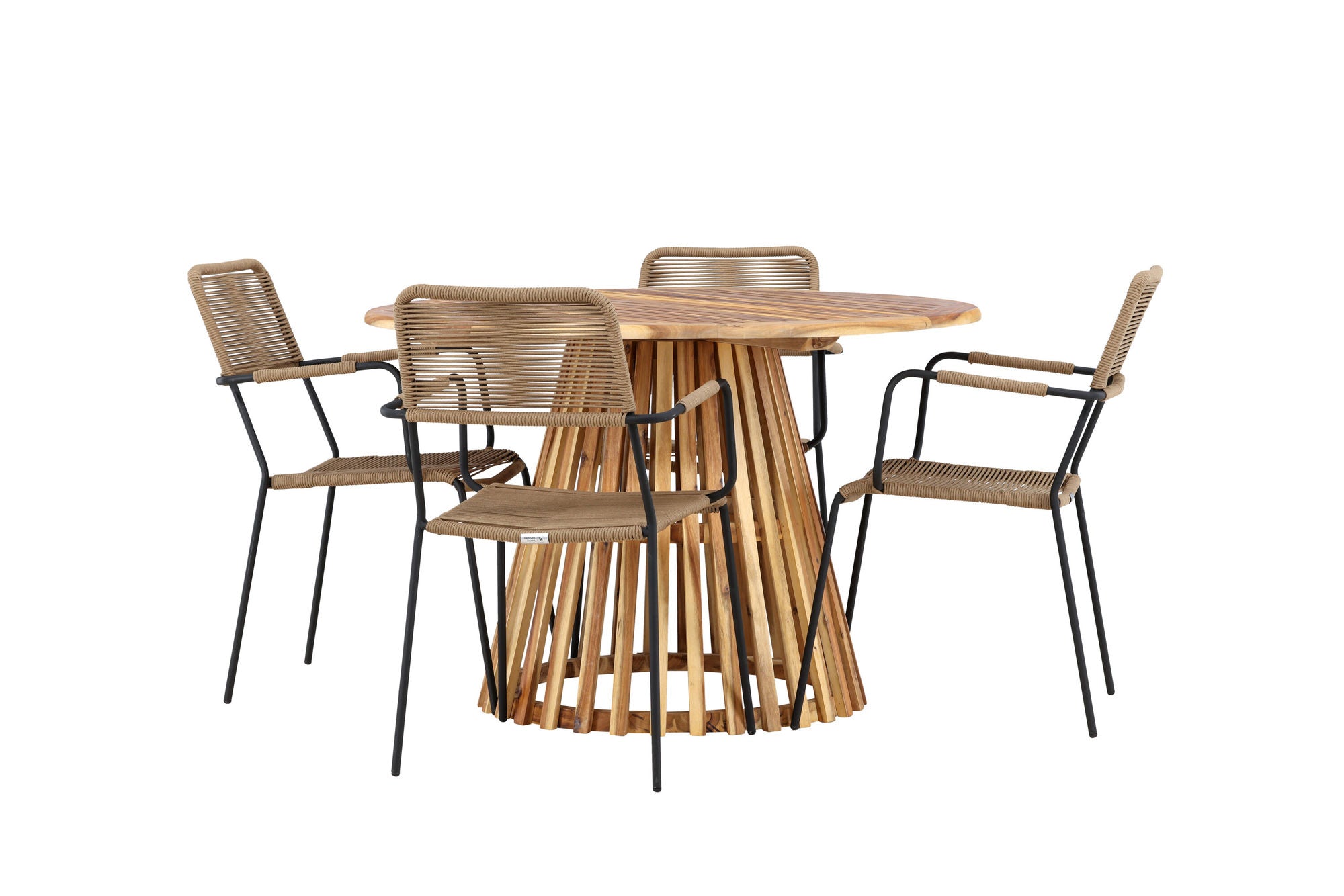 Venture Home Lumpur Diningbord Acacia - Teaklook / rund ø110**75 +Lindos - Armchair - Black Alu / Latte Rope _4