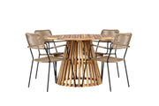 Venture Home Lumpur Diningbord Acacia - Teaklook / rund ø110**75 +Lindos - Armchair - Black Alu / Latte Rope _4