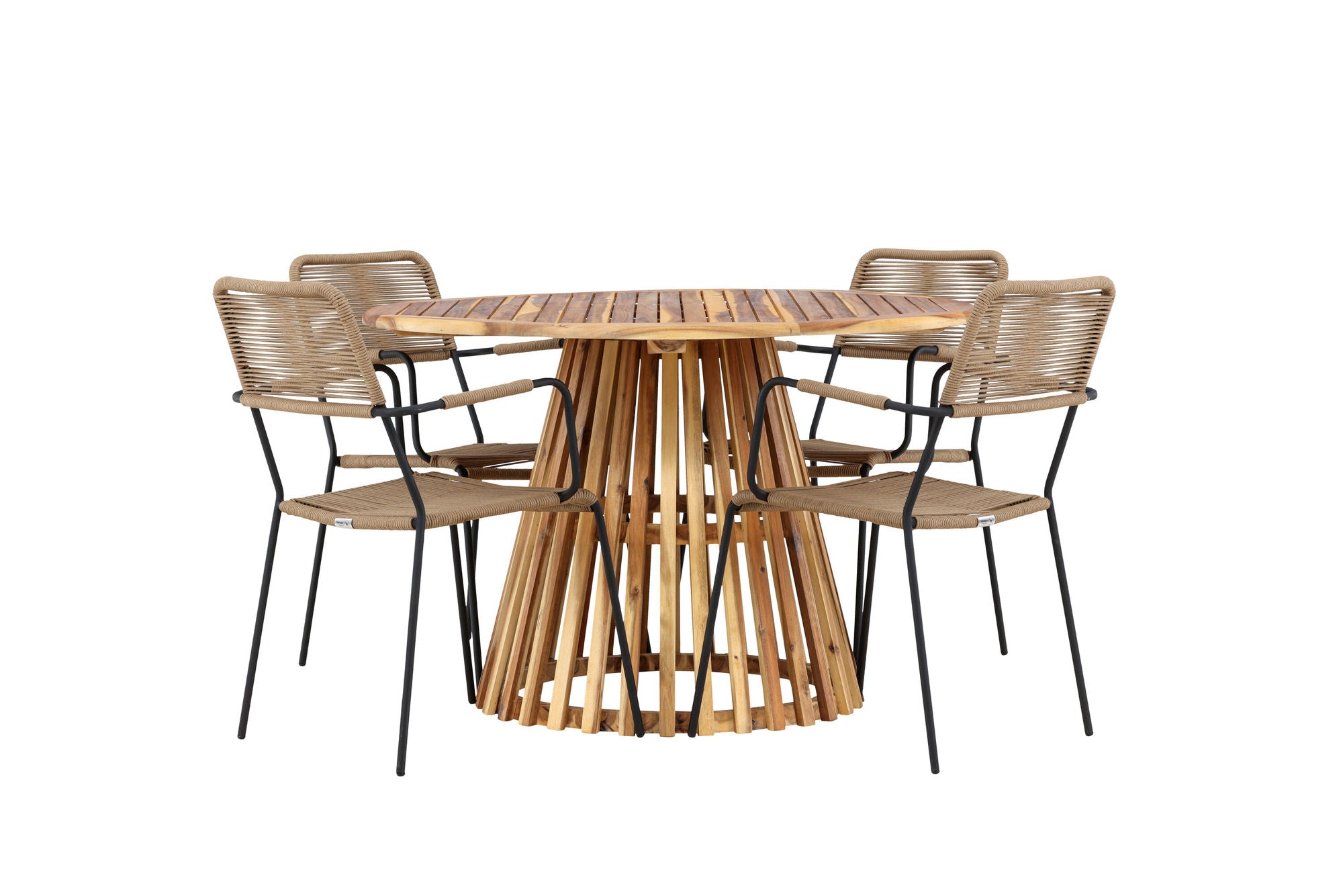 Venture Home Lumpur Diningbord Acacia - Teaklook / rund ø110**75 +Lindos - Armchair - Black Alu / Latte Rope _4