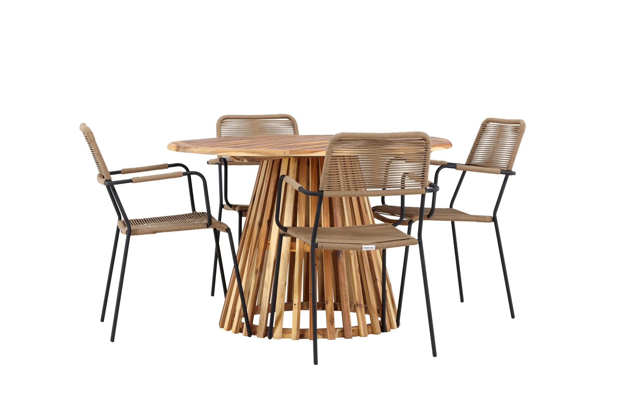 Venture Home Lumpur Diningbord Acacia - Teaklook / rund ø110**75 +Lindos - Armchair - Black Alu / Latte Rope _4