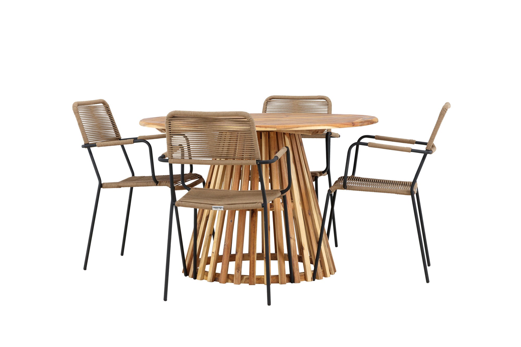 Venture Home Lumpur Diningbord Acacia - Teaklook / rund ø110**75 +Lindos - Armchair - Black Alu / Latte Rope _4