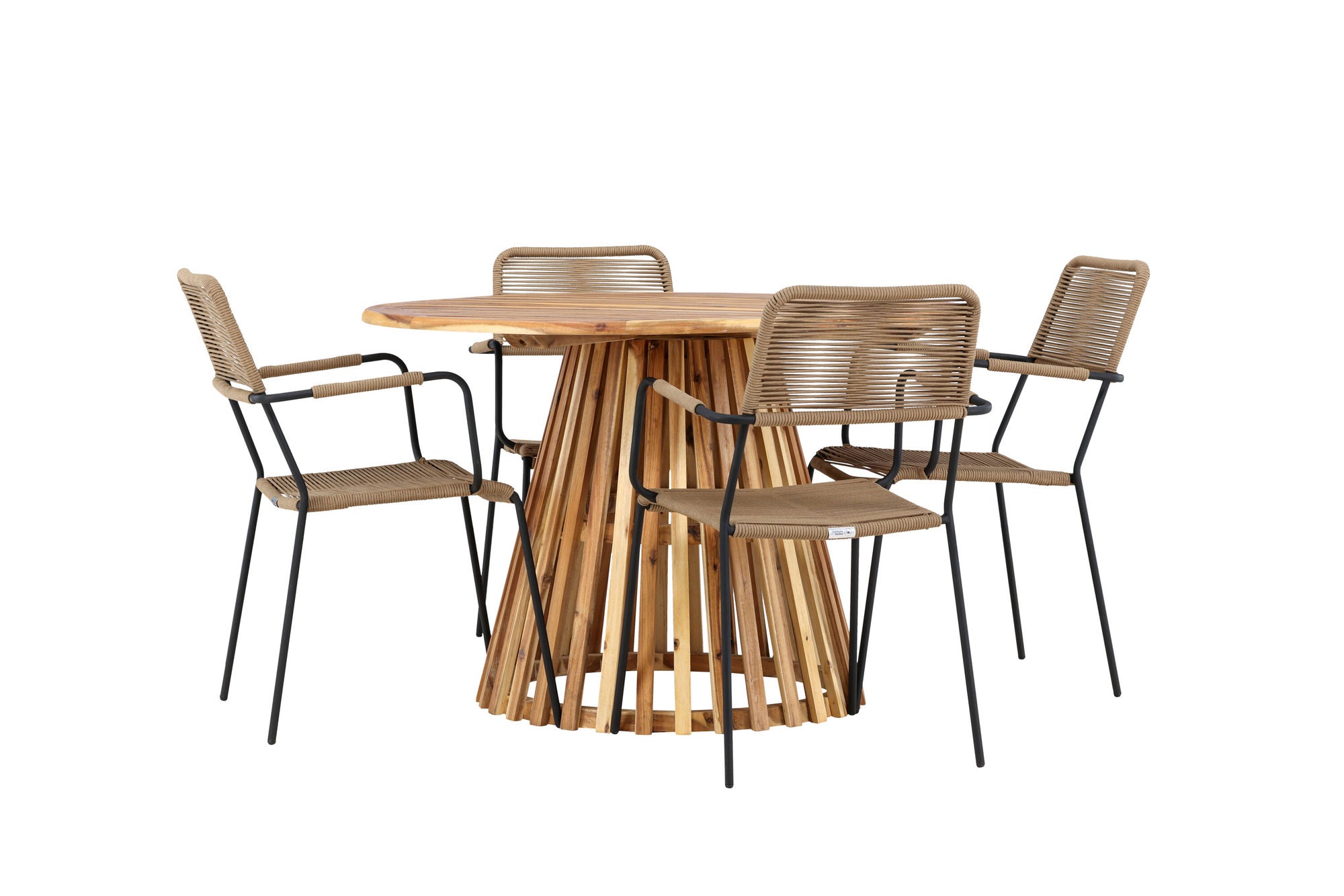 Venture Home Lumpur Diningbord Acacia - Teaklook / rund ø110**75 +Lindos - Armchair - Black Alu / Latte Rope _4