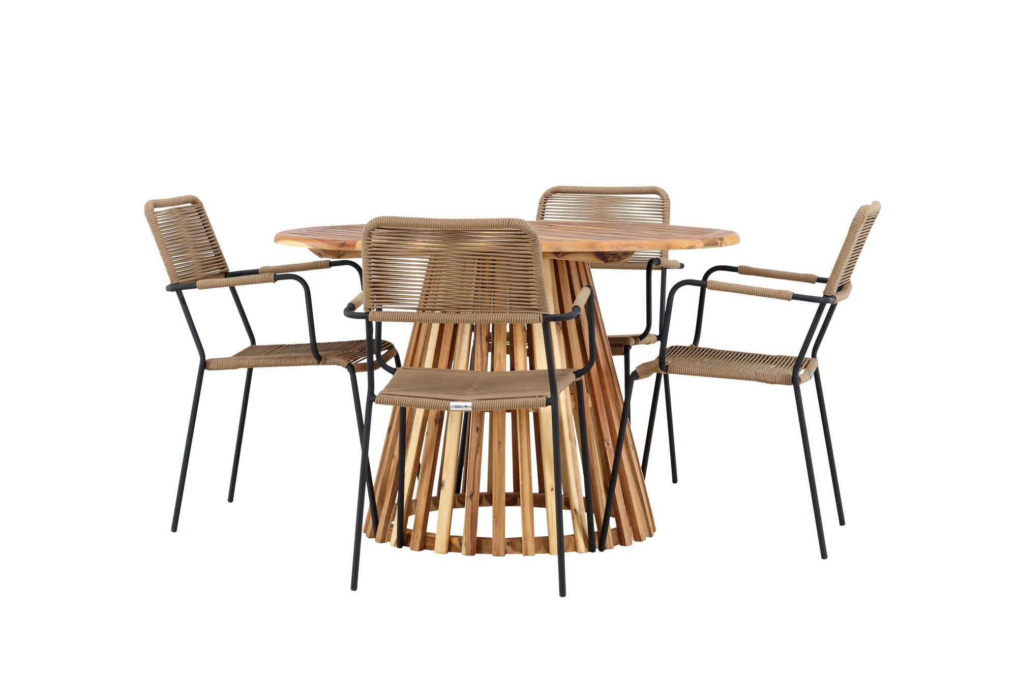Venture Home Lumpur Diningbord Acacia - Teaklook / rund ø110**75 +Lindos - Armchair - Black Alu / Latte Rope _4