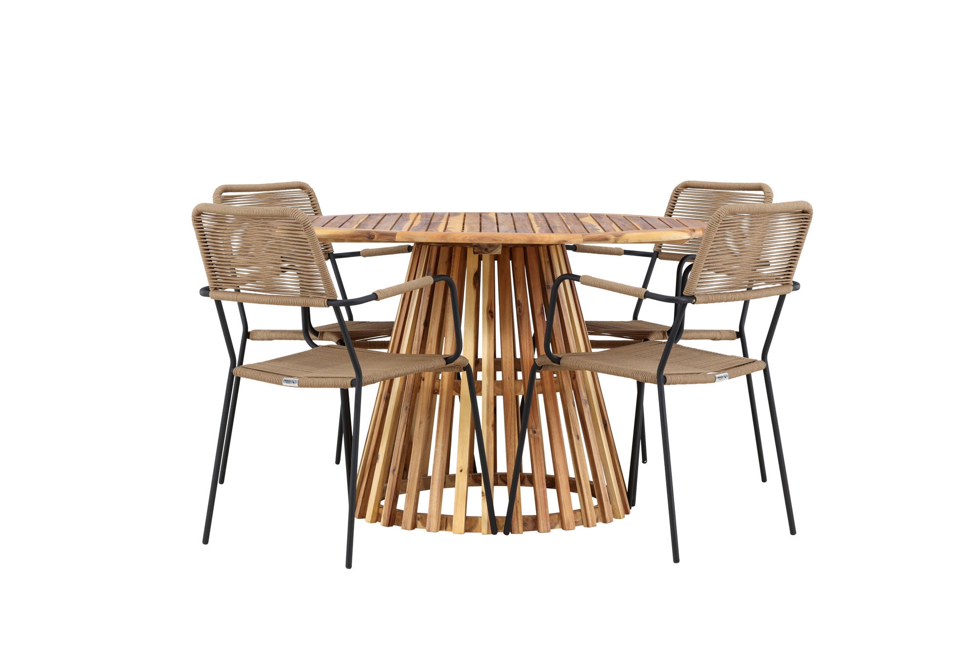 Venture Home Lumpur Diningbord Acacia - Teaklook / rund ø110**75 +Lindos - Armchair - Black Alu / Latte Rope _4