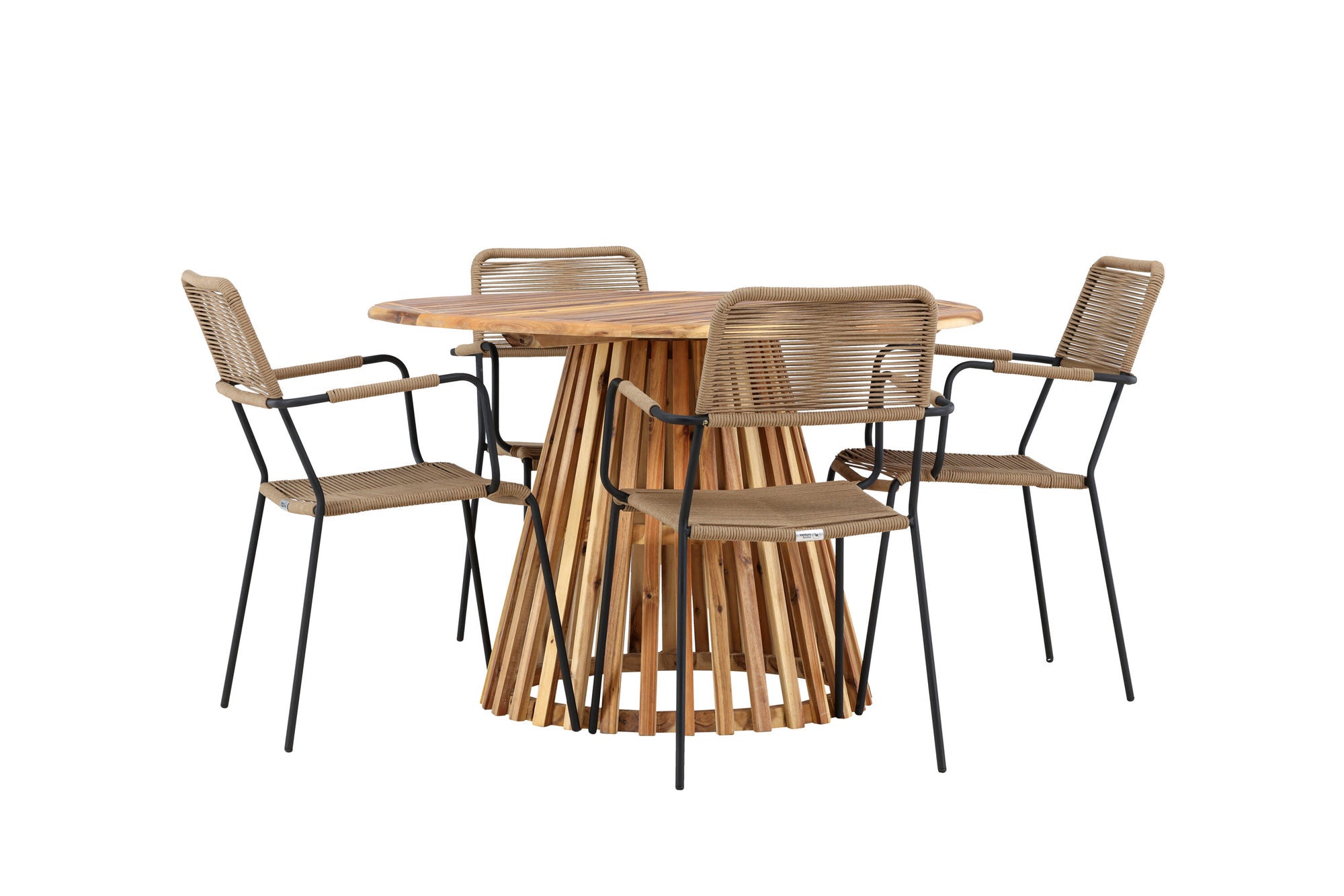Venture Home Lumpur Diningbord Acacia - Teaklook / rund ø110**75 +Lindos - Armchair - Black Alu / Latte Rope _4