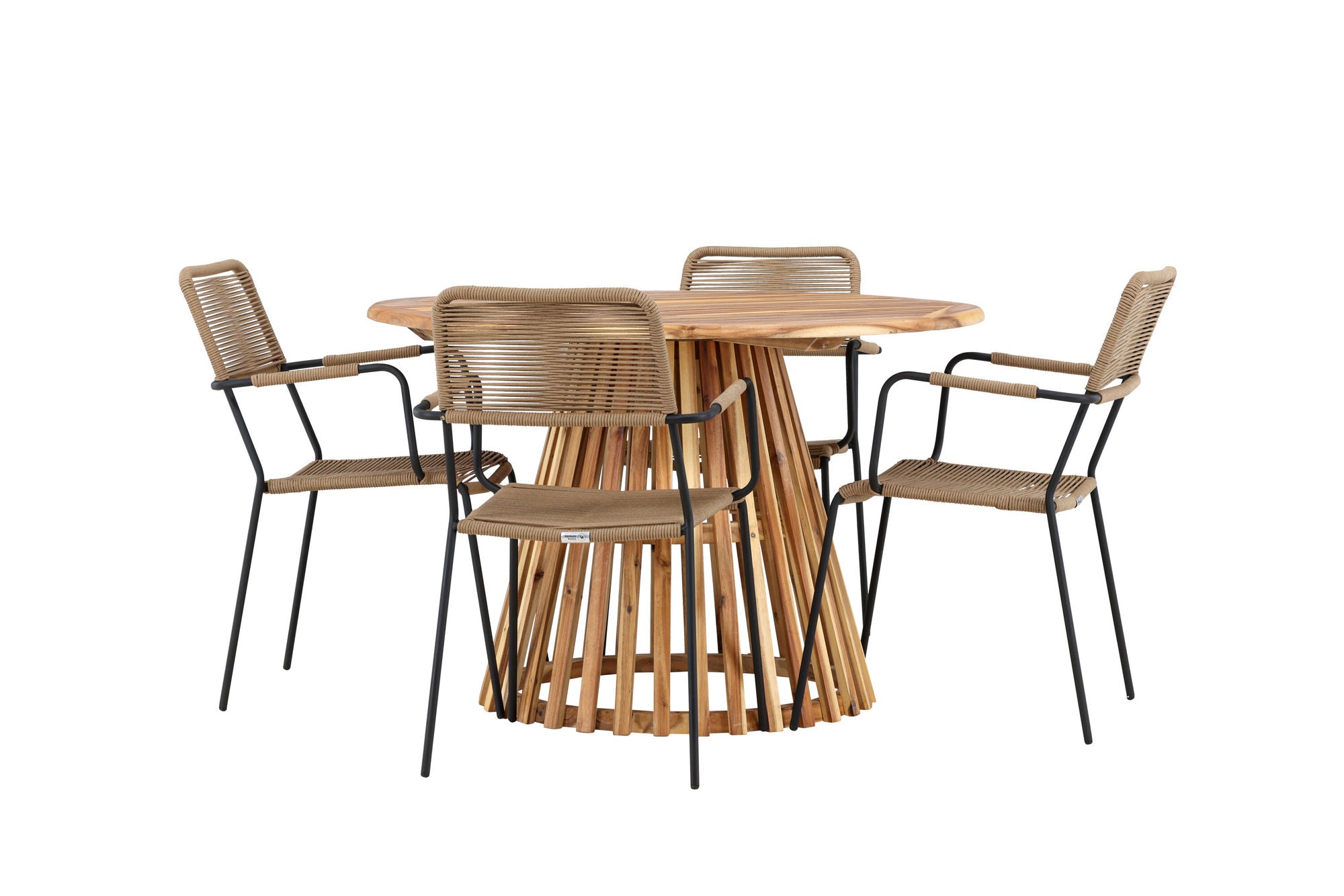 Venture Home Lumpur Diningbord Acacia - Teaklook / rund ø110**75 +Lindos - Armchair - Black Alu / Latte Rope _4