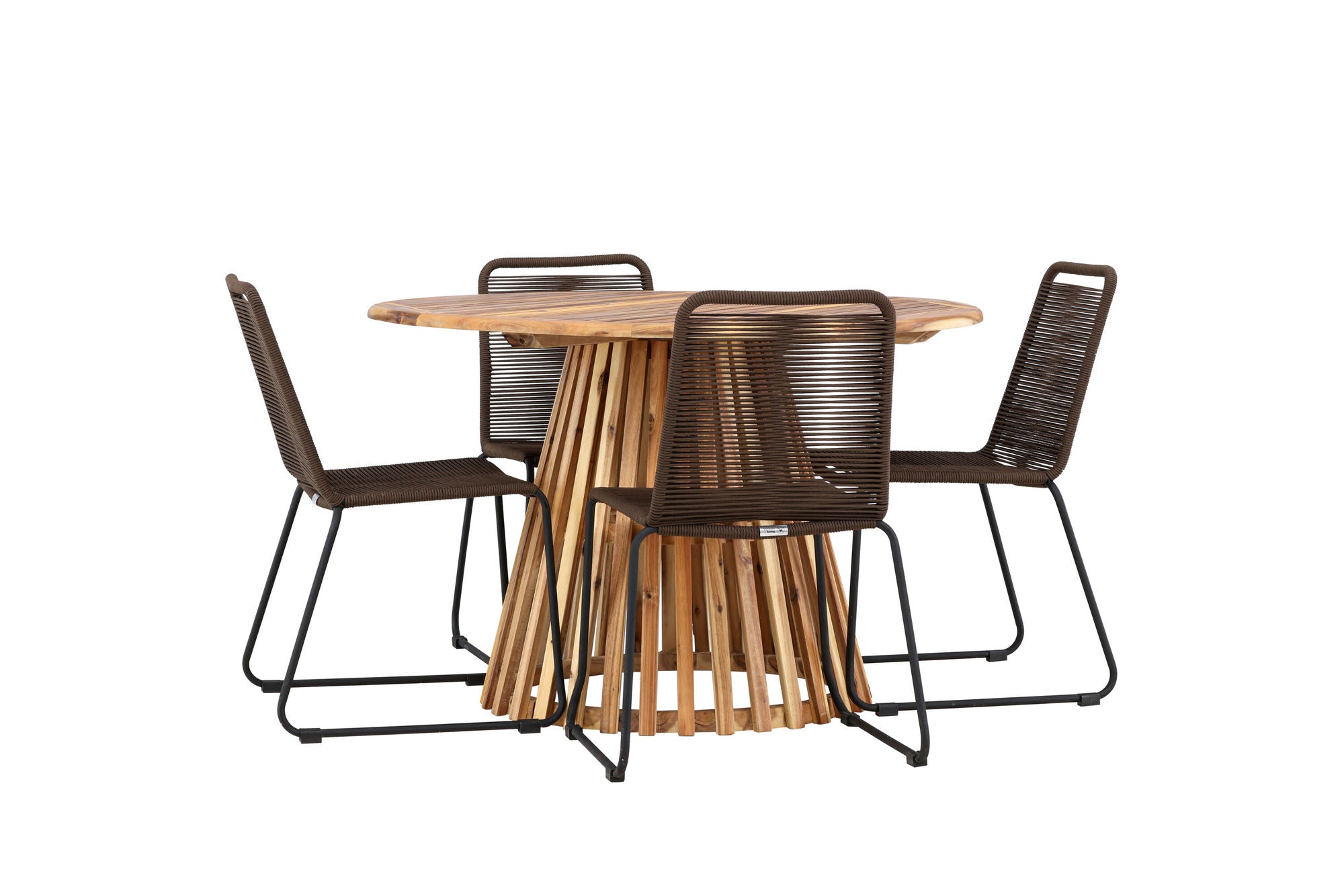 Venture Home Lumpur Diningbord Acacia - Teaklook / rund ø110**75 +Lindos Diningchair Aluminium - Black / _4