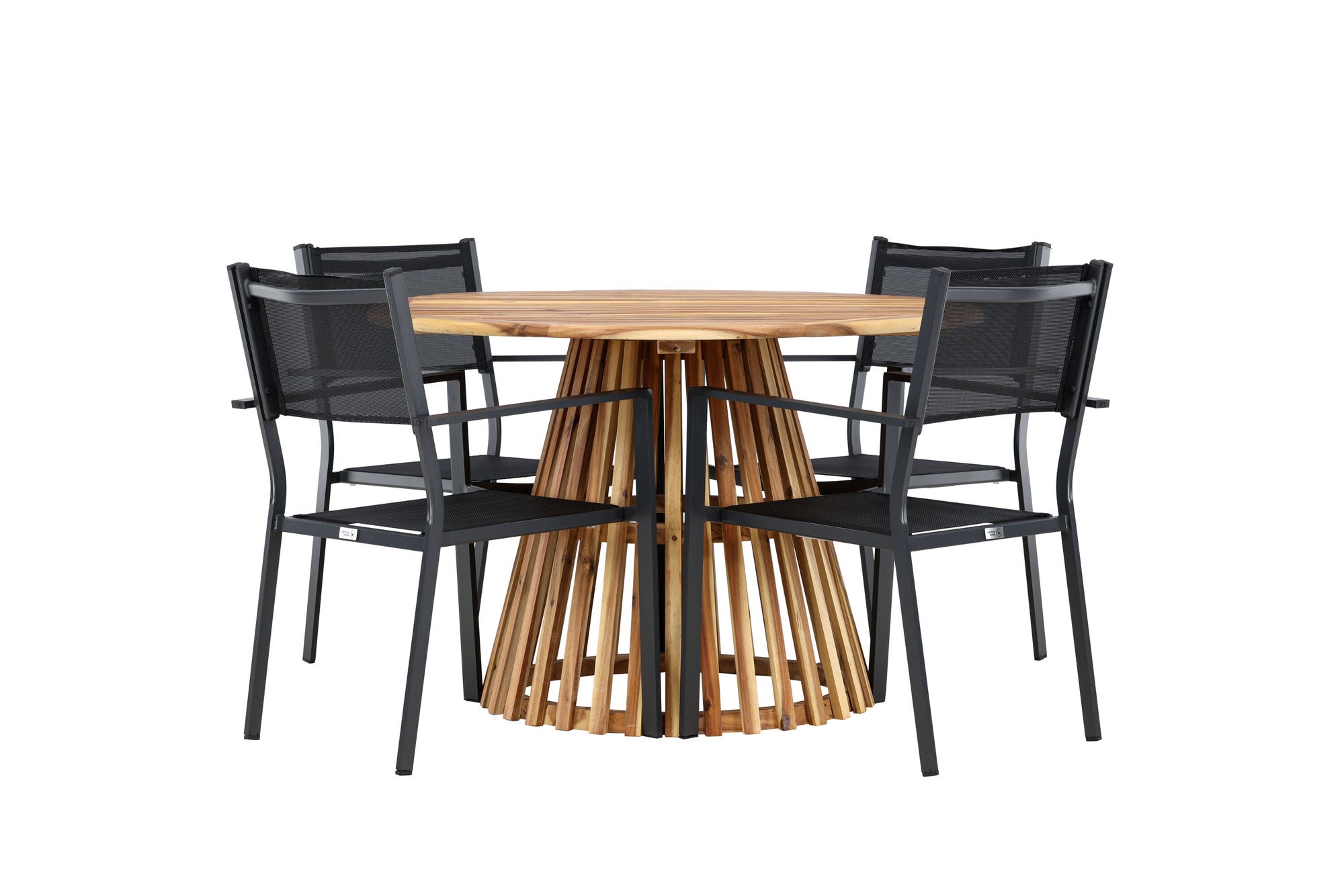 Venture Home Lumpur Diningbord Acacia - Teaklook / rund ø110**75 +Copacabana Stacking stol - Black/Black - Ersätter 4131-408 _4