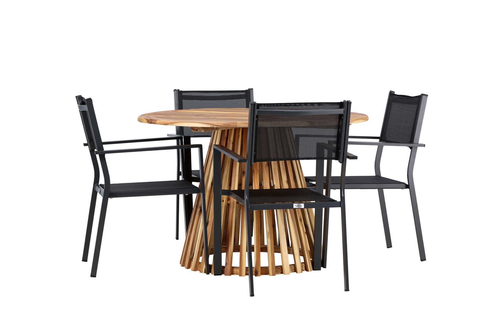 Venture Home Lumpur Diningbord Acacia - Teaklook / rund ø110**75 +Copacabana Stacking stol - Black/Black - Ersätter 4131-408 _4