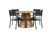 Venture Home Lumpur Diningbord Acacia - Teaklook / rund ø110**75 +Copacabana Stacking stol - Black/Black - Ersätter 4131-408 _4