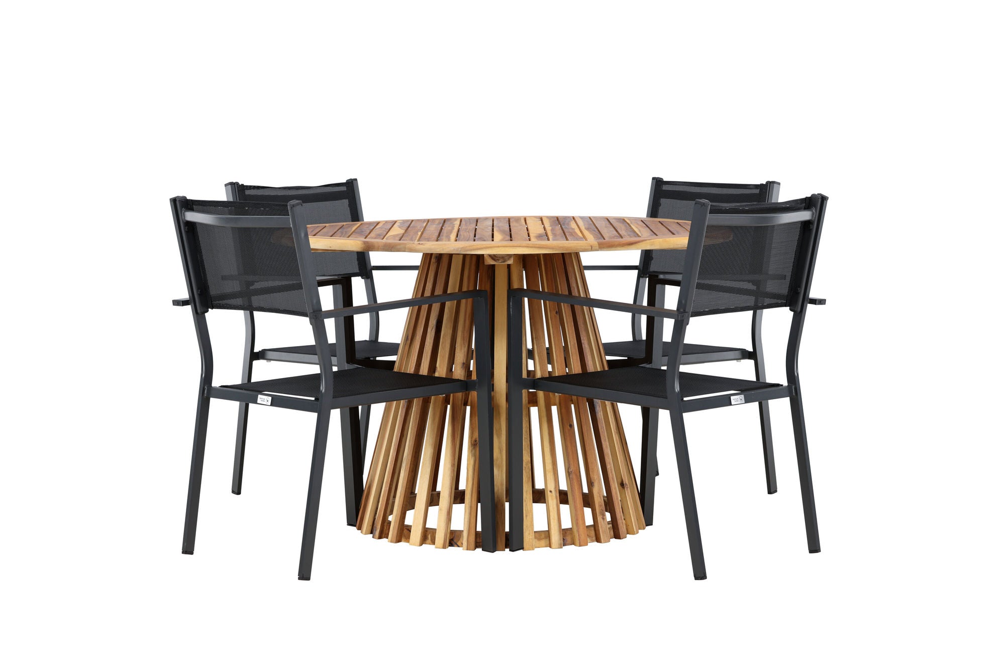 Venture Home Lumpur Diningbord Acacia - Teaklook / rund ø110**75 +Copacabana Stacking stol - Black/Black - Ersätter 4131-408 _4