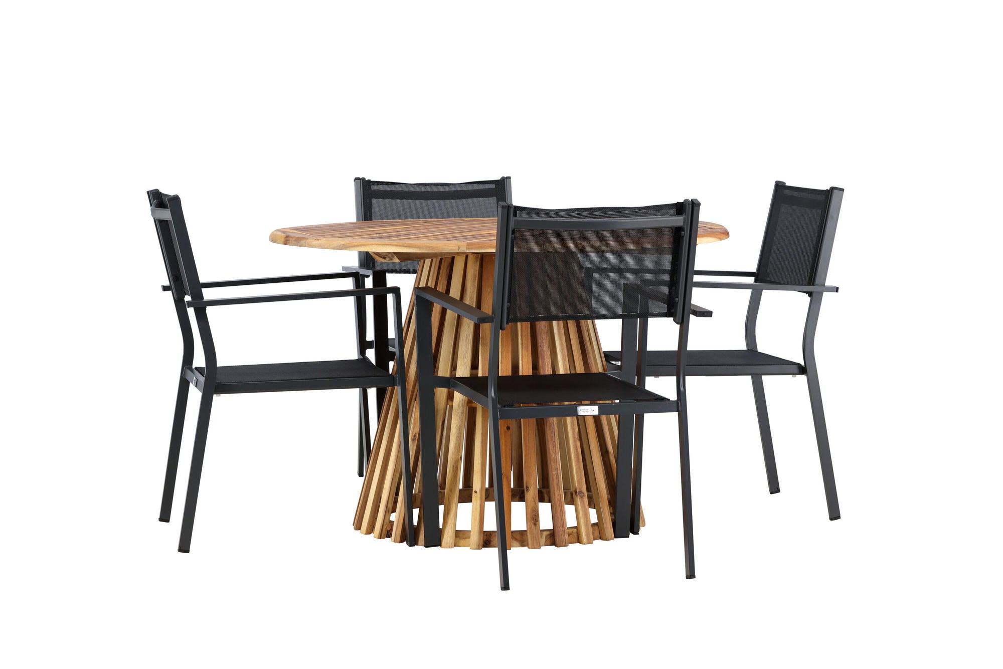 Venture Home Lumpur Diningbord Acacia - Teaklook / rund ø110**75 +Copacabana Stacking stol - Black/Black - Ersätter 4131-408 _4