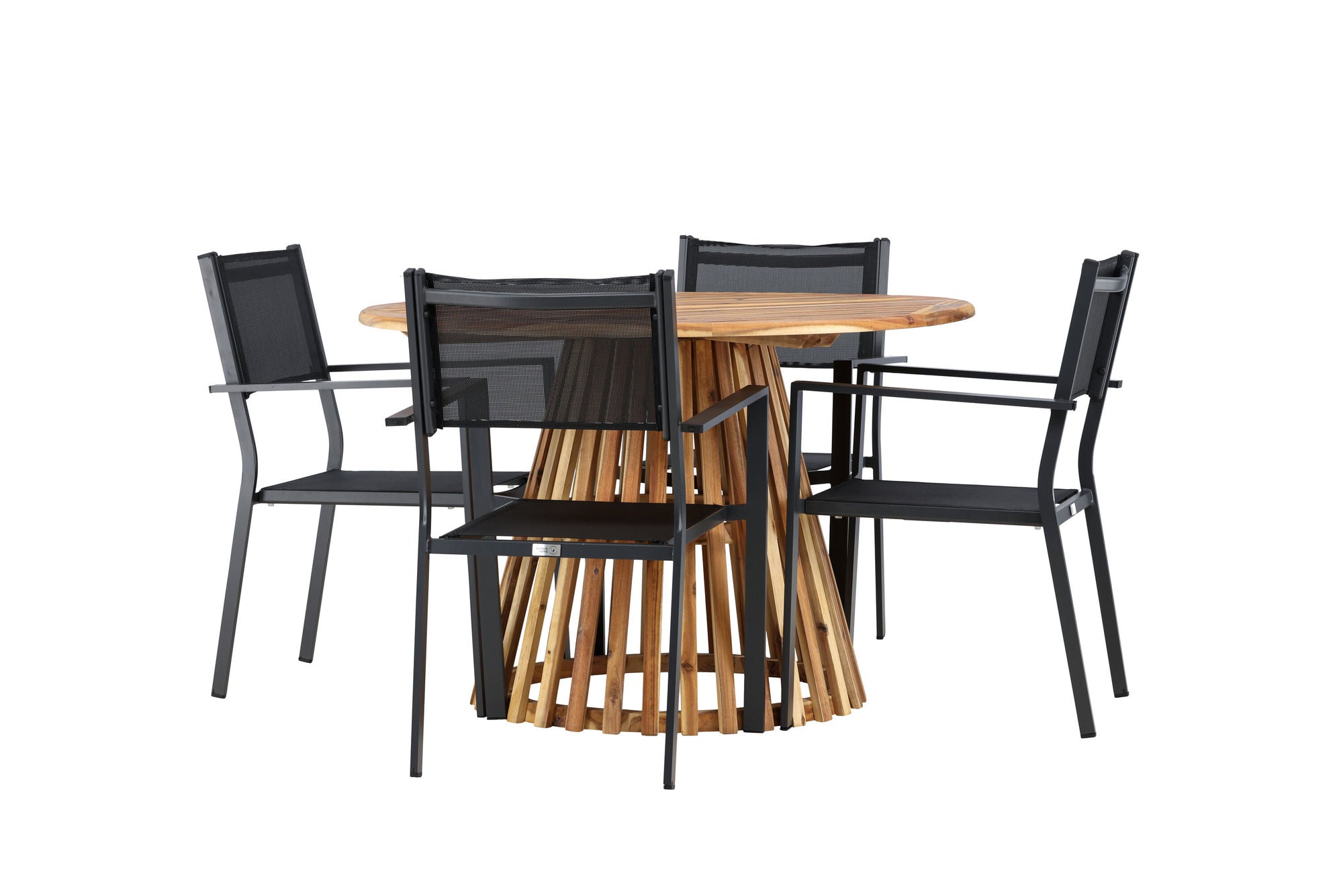 Venture Home Lumpur Diningbord Acacia - Teaklook / rund ø110**75 +Copacabana Stacking stol - Black/Black - Ersätter 4131-408 _4