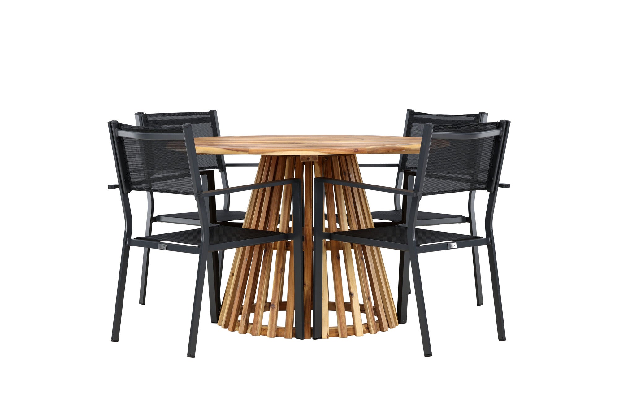 Venture Home Lumpur Diningbord Acacia - Teaklook / rund ø110**75 +Copacabana Stacking stol - Black/Black - Ersätter 4131-408 _4