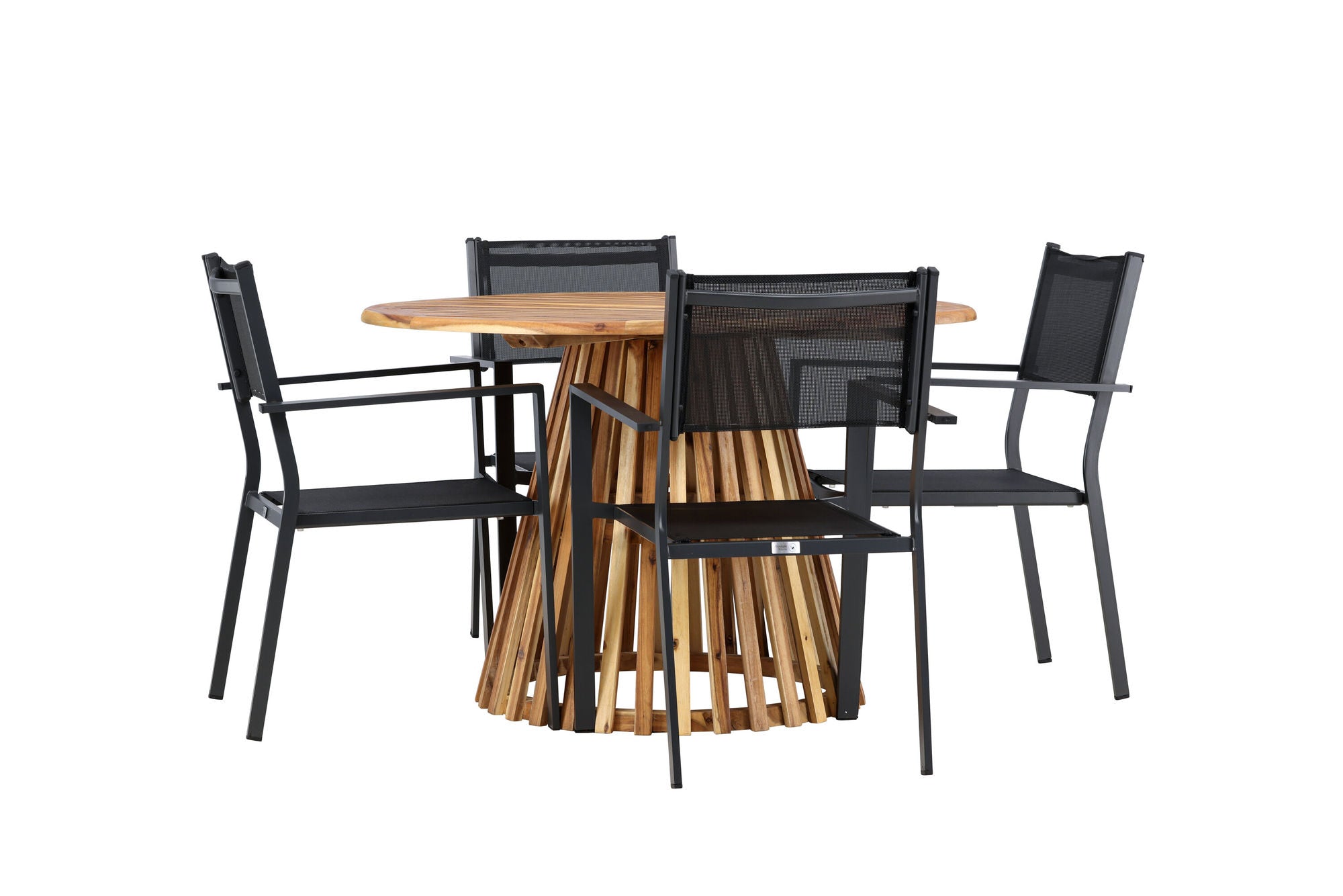 Venture Home Lumpur Diningbord Acacia - Teaklook / rund ø110**75 +Copacabana Stacking stol - Black/Black - Ersätter 4131-408 _4