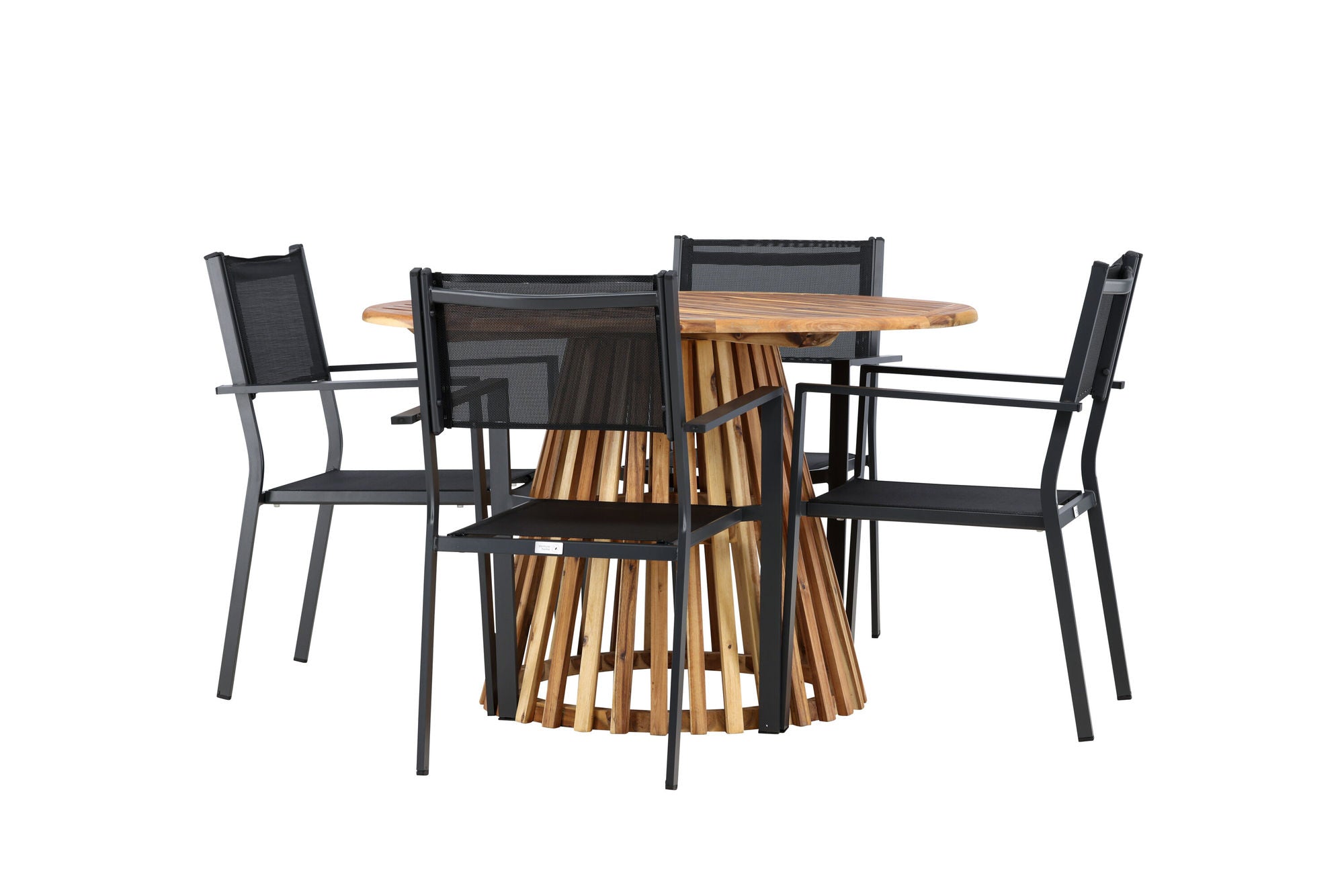 Venture Home Lumpur Diningbord Acacia - Teaklook / rund ø110**75 +Copacabana Stacking stol - Black/Black - Ersätter 4131-408 _4